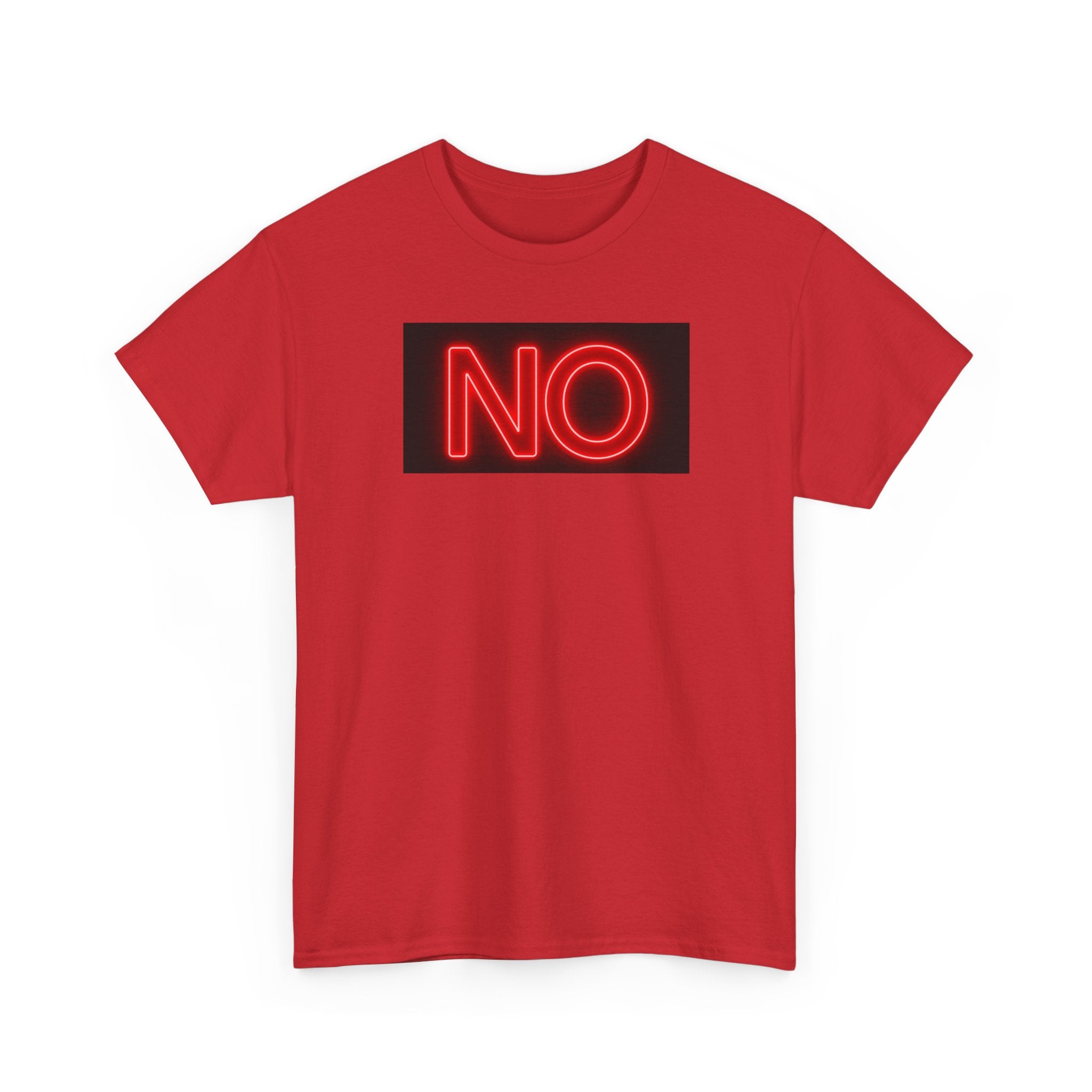 Bold Statement T-shirt: Unisex Heavy Cotton Shirt with Neon 'NO' Design, Casual Fashion, Gift for Friends, Everyday Wear, Meme Culture