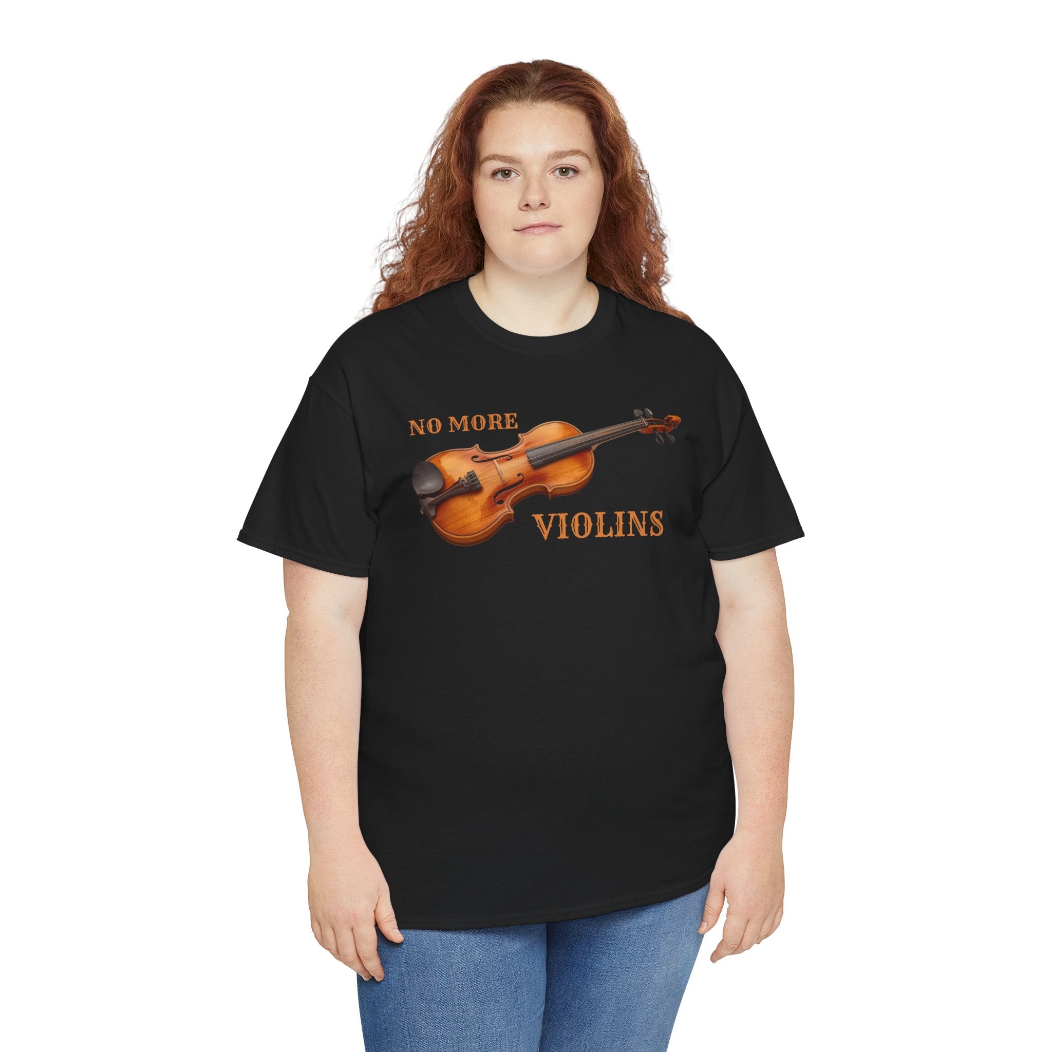 No More Violins Unisex Heavy Cotton Tee, Funny Music Lover T-Shirt, Gift for Musicians, Band Merchandise, Casual Wear, Birthday Gift