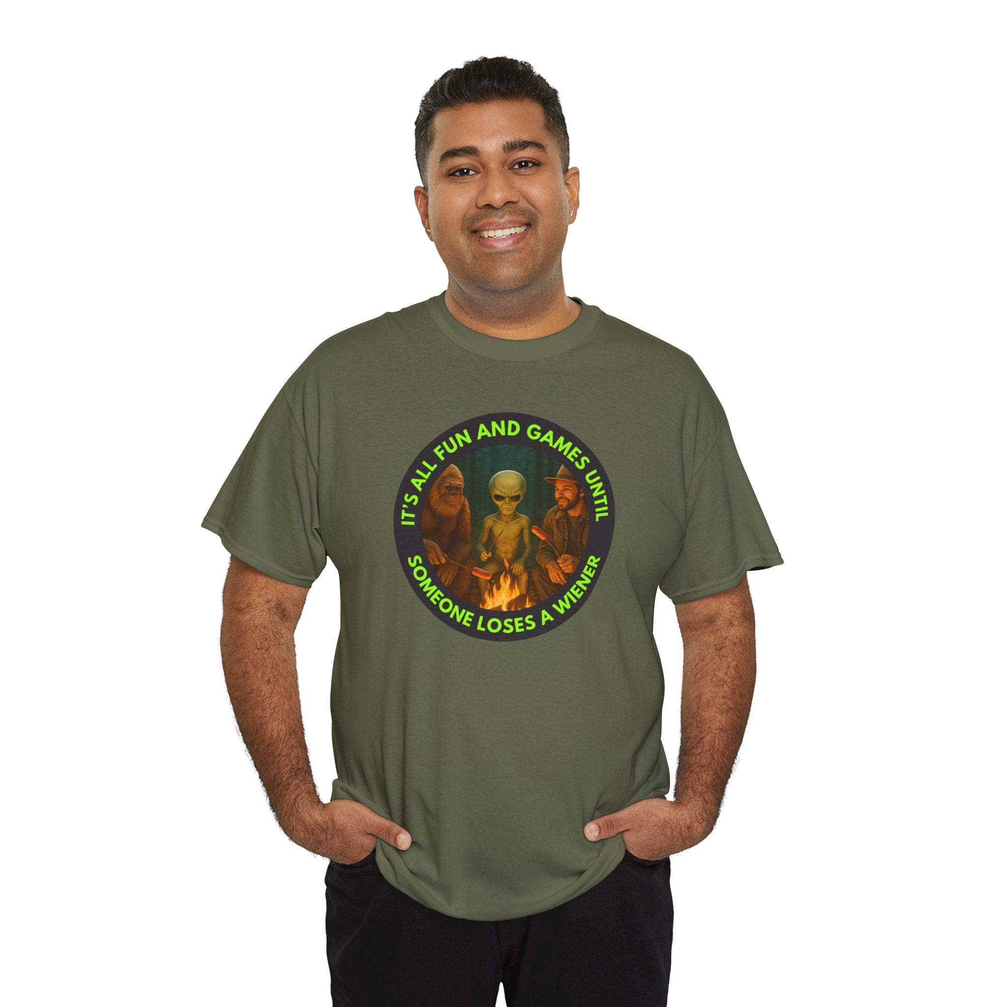 It's All Fun and Games Until... Funny Alien Camping T-shirt, Gift for Gamers, Casual Wear, Unique Statement