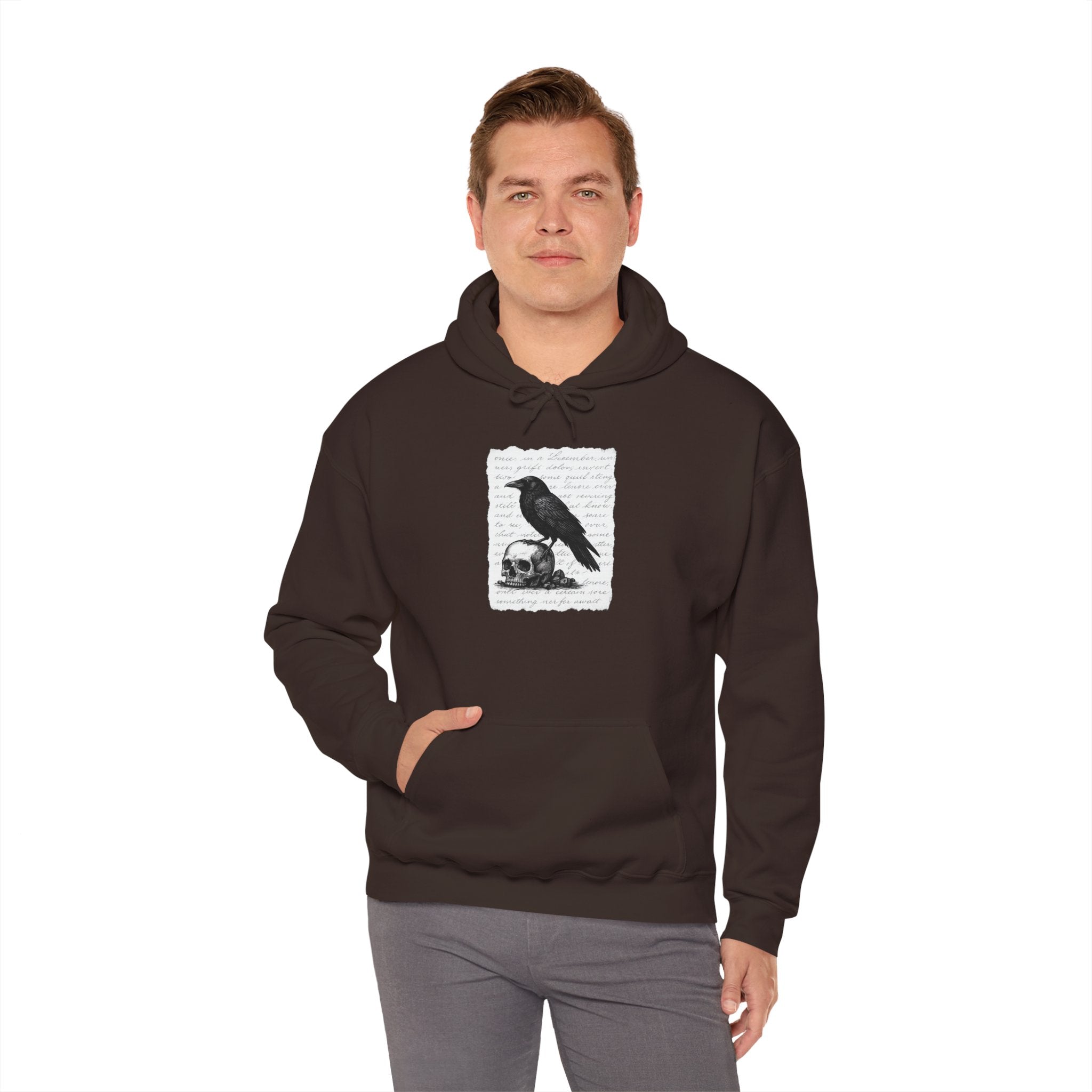 Gothic Raven Hoodie, Cozy Sweatshirt, Unisex Pullover, Halloween Apparel, Fall Fashion, Book Lovers, Theatre Lovers