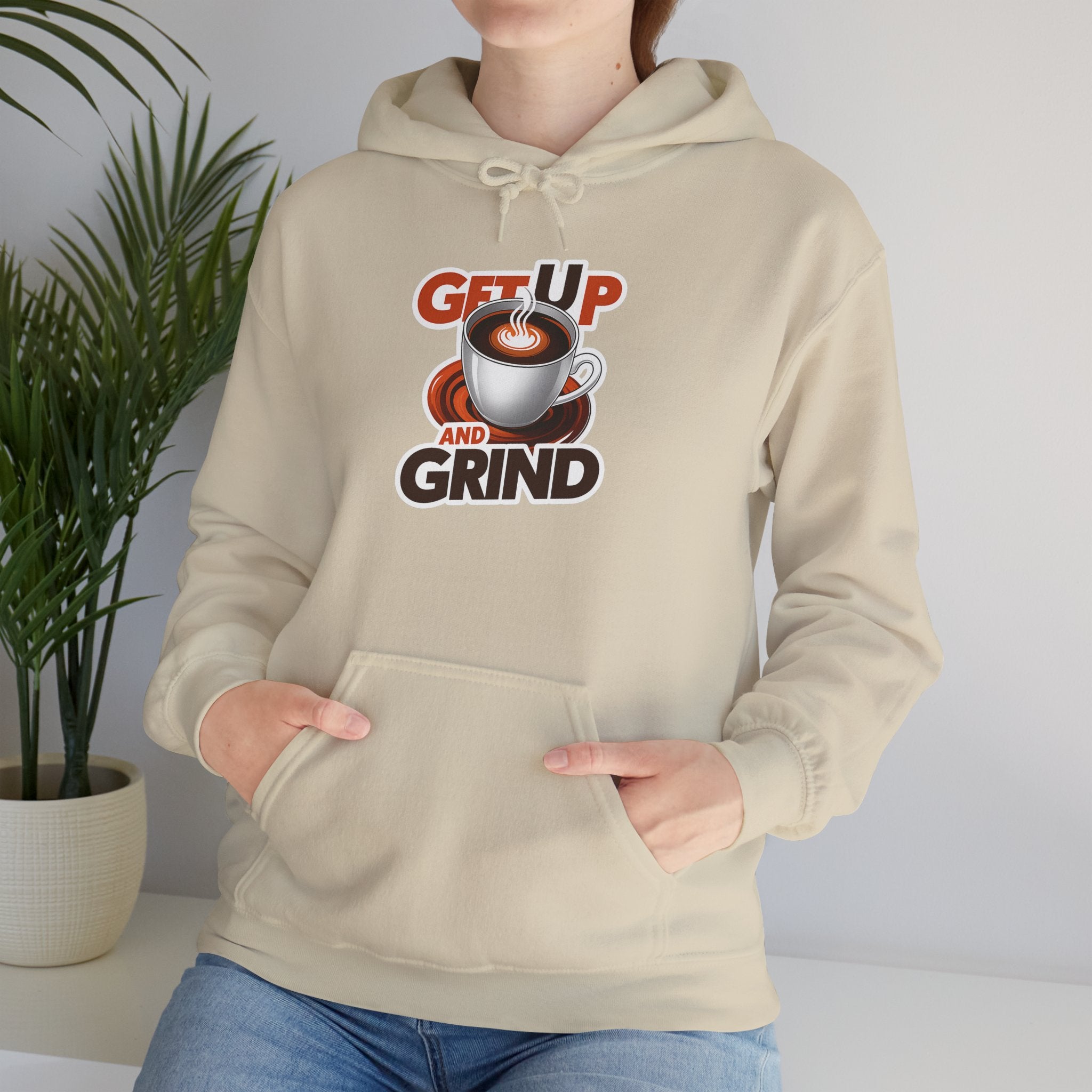 Get Up and Grind Motivational Coffee -Themed Hoodie | Motivational Gift for Coffee Lovers, Unisex Casual Wear, Perfect for Gym, School, Office