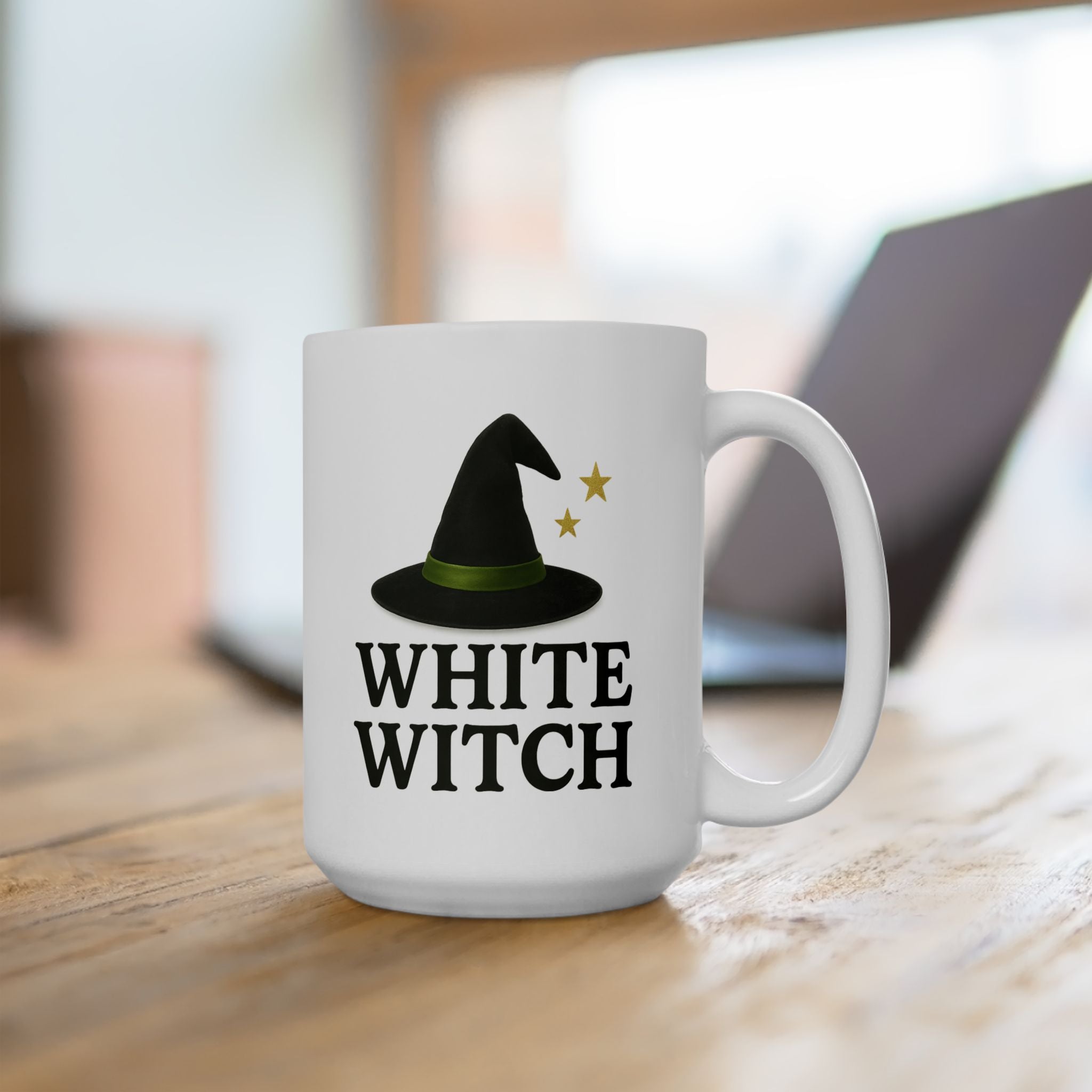 Ceramic Mug with White Witch Design, Spellbinding Coffee Cup, Halloween Decor, Gift for Witch Lovers, White Witch Mug, 11oz and 15oz Sizes