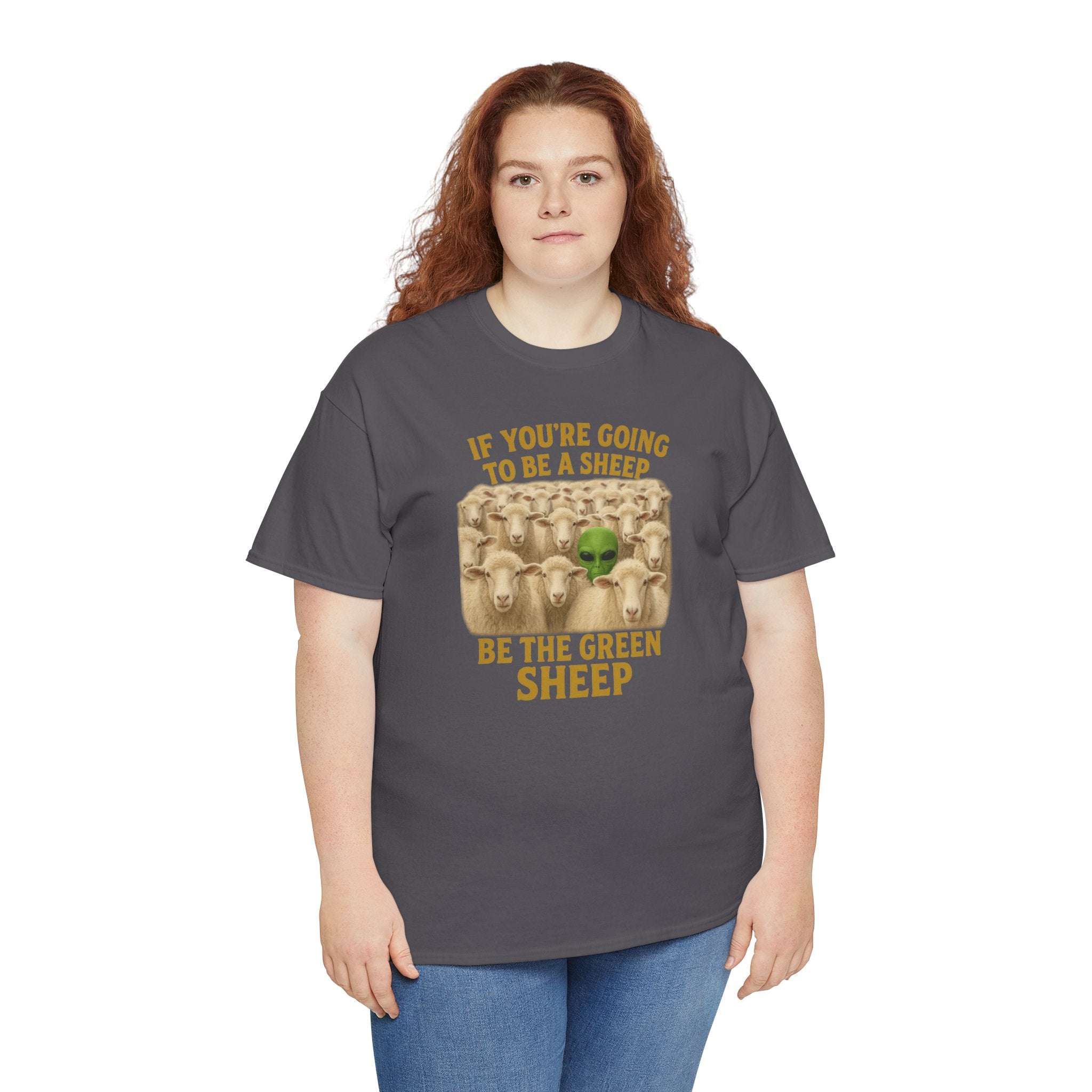 Be the Green Sheep Unisex Heavy Cotton Tee, Funny T-Shirt for the rebel in your life,  Gift for Friends, Casual Wear, Comfortable Basics