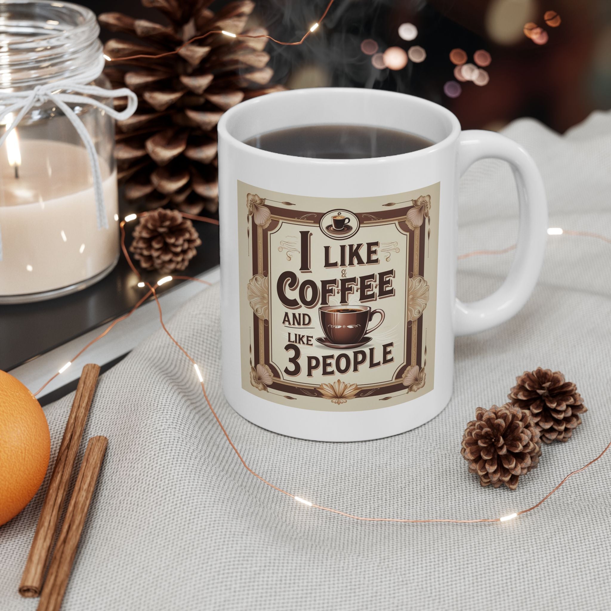 I like Coffee and 3 People - Vintage-Inspired Coffee Mug, Perfect for Coffee Lovers, Ideal Gift for Birthdays, Anniversaries, Home Decor, Rustic Kitchen