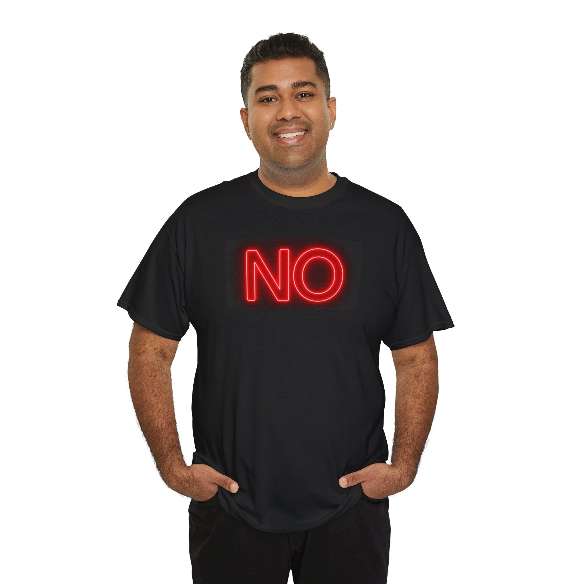 Bold Statement T-shirt: Unisex Heavy Cotton Shirt with Neon 'NO' Design, Casual Fashion, Gift for Friends, Everyday Wear, Meme Culture