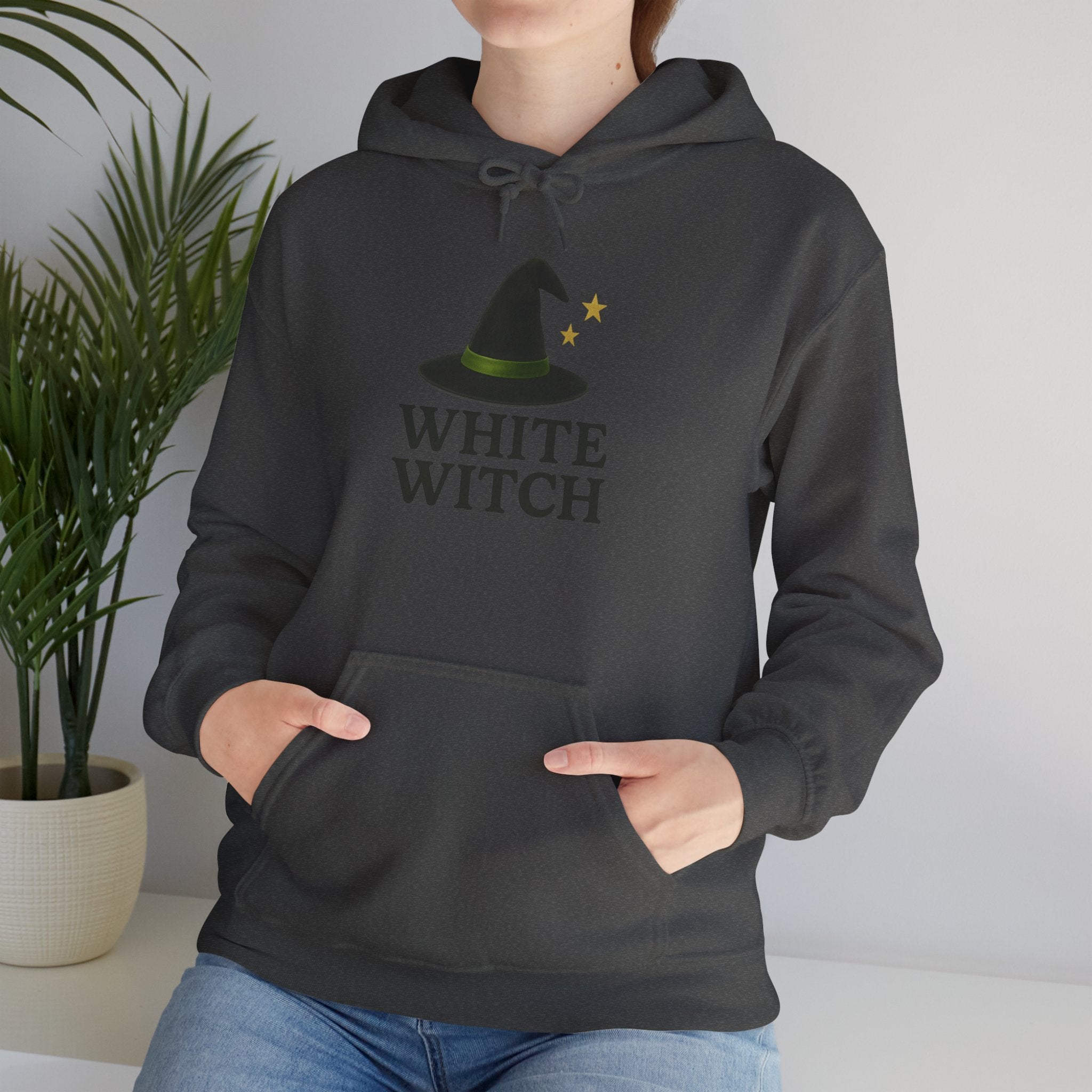 White Witch Hooded Sweatshirt, Cozy Halloween Apparel, Witchcraft Sweatshirt, Gift for Wiccans, Unisex Autumn Hoodie
