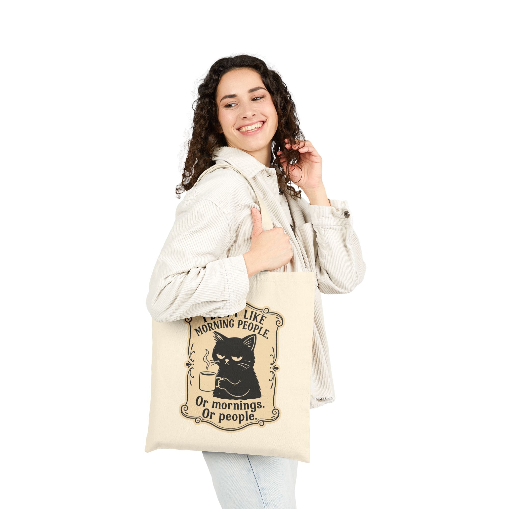 "I Don't Like Morning People" - Funny Cat Tote Bag, Gift for Cat Lovers, Beach Bag, Shopping Bag, Eco-Friendly Reusable Tote