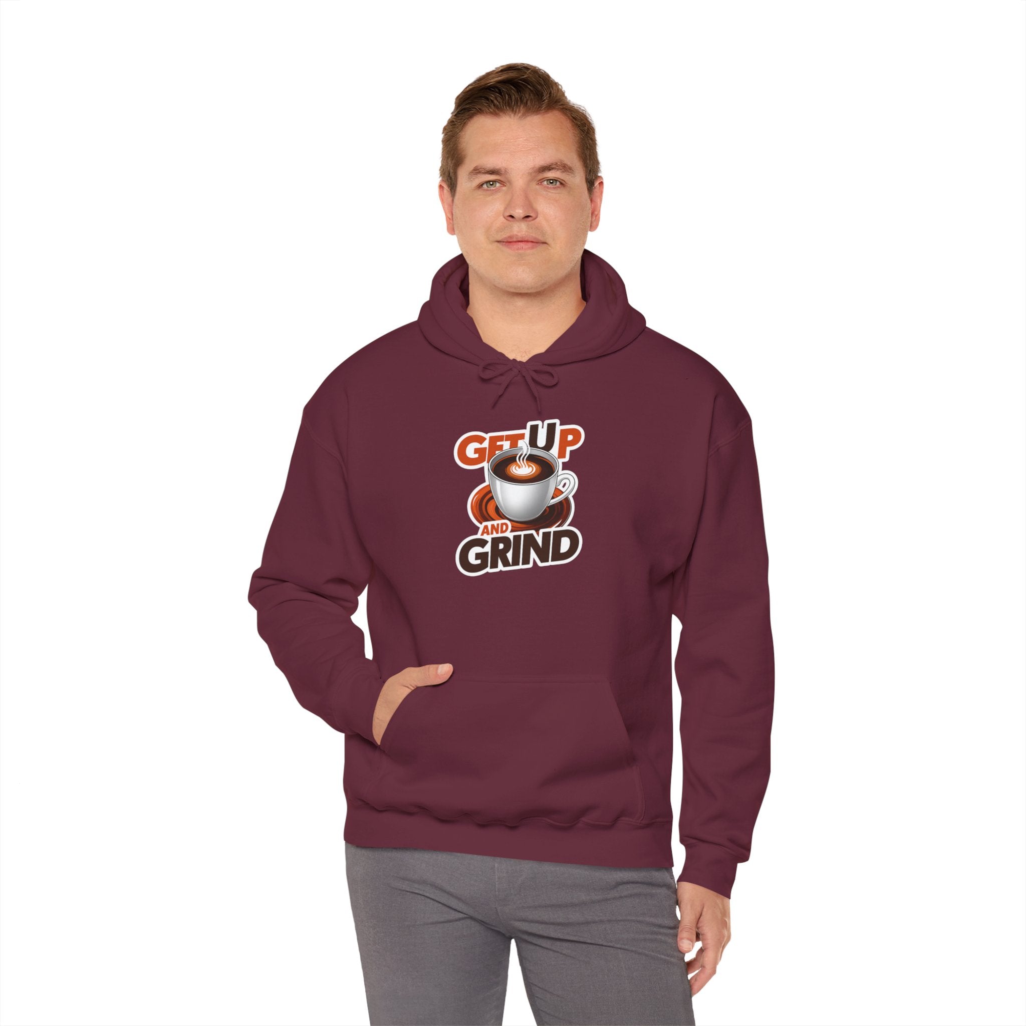 Get Up and Grind Motivational Coffee -Themed Hoodie | Motivational Gift for Coffee Lovers, Unisex Casual Wear, Perfect for Gym, School, Office