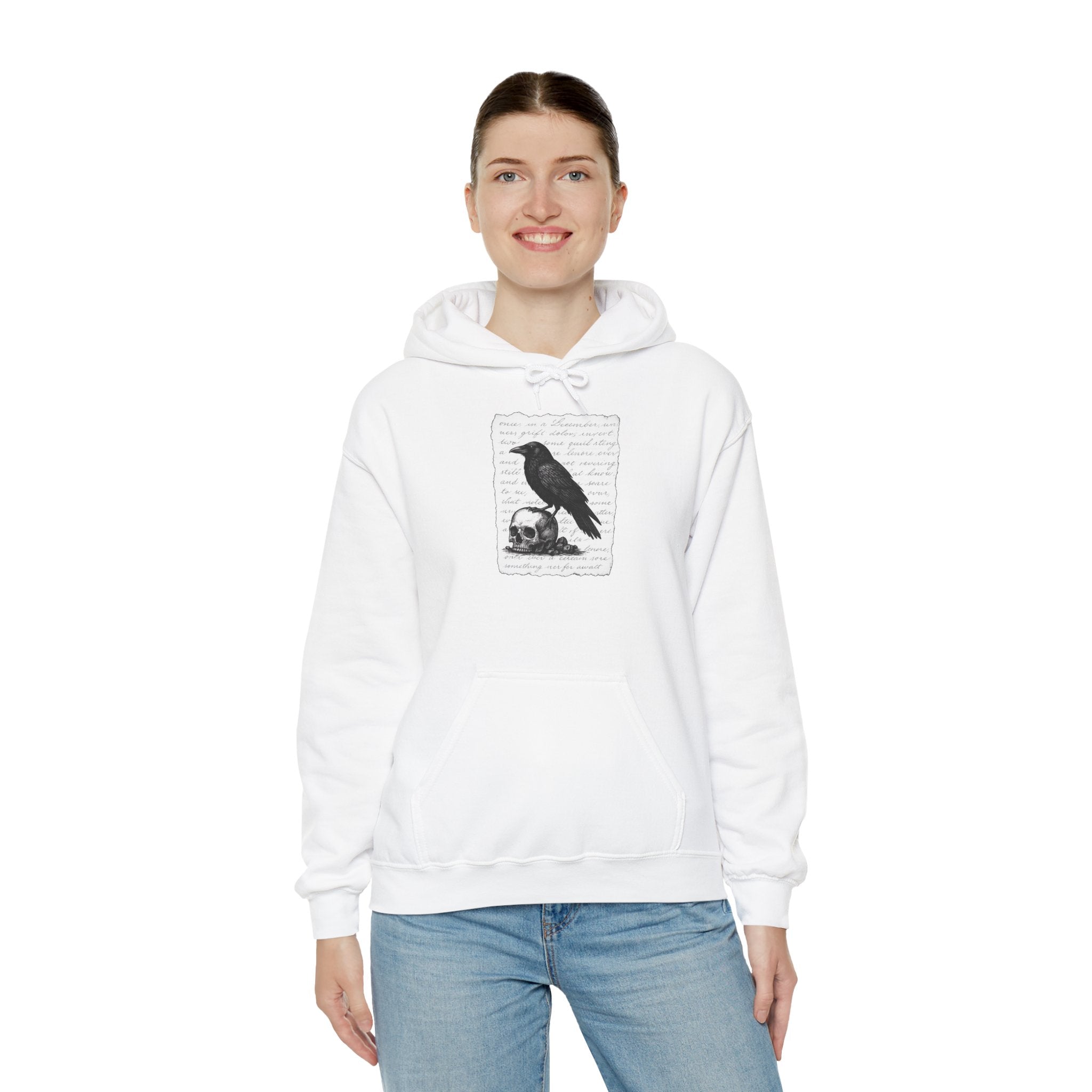 Gothic Raven Hoodie, Cozy Sweatshirt, Unisex Pullover, Halloween Apparel, Fall Fashion, Book Lovers, Theatre Lovers