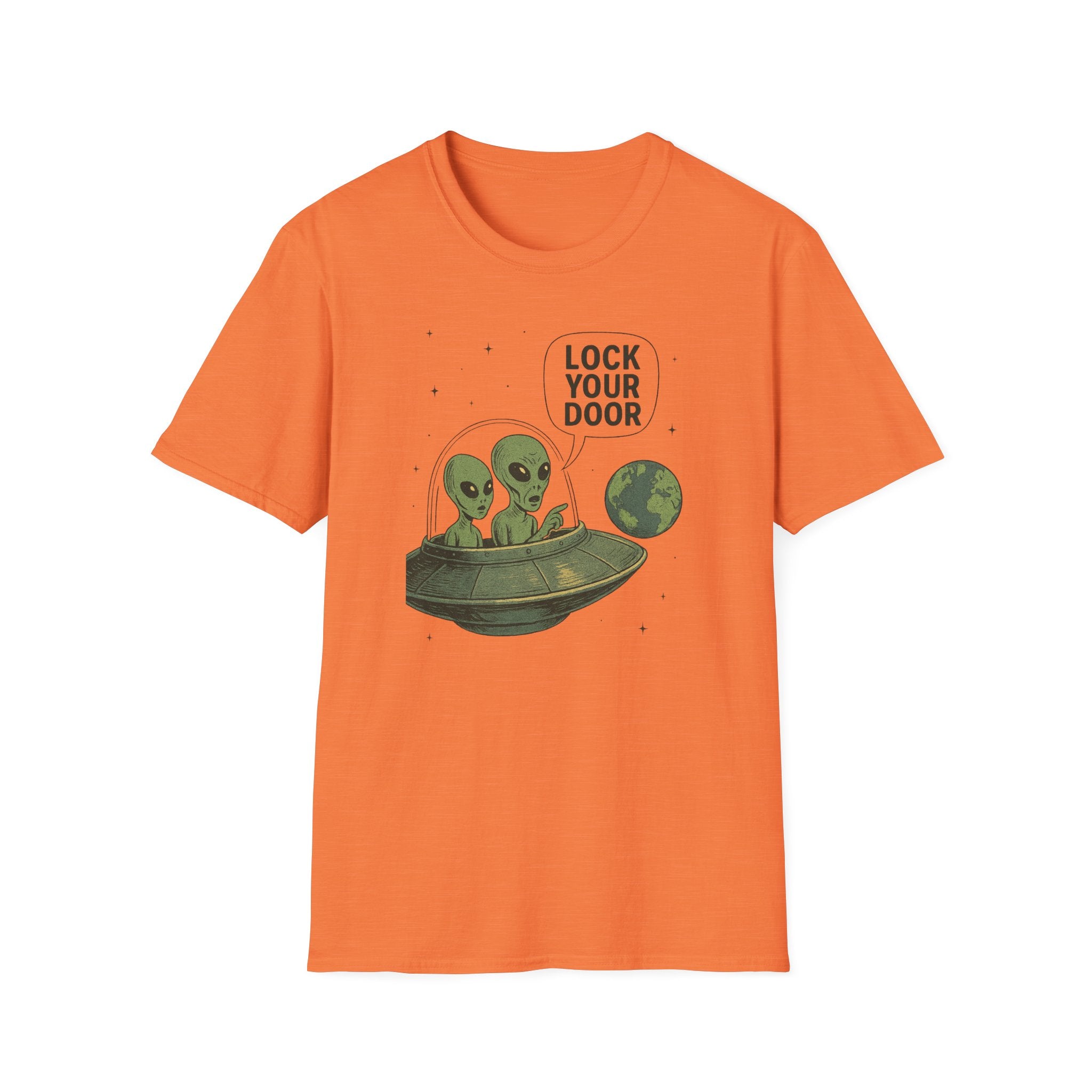 Funny Alien Lock Your Door Tee, UFO Fan Gift, Unisex Casual Wear, Science Fiction Tee, Quirky Graphic Shirt, Humor Apparel