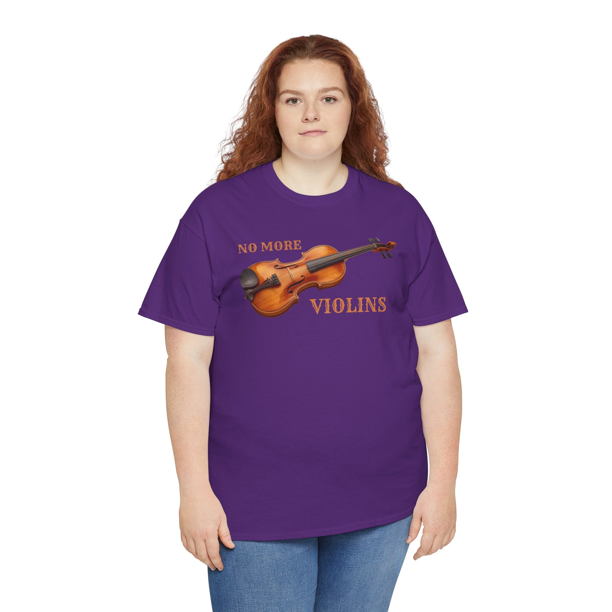 No More Violins Unisex Heavy Cotton Tee, Funny Music Lover T-Shirt, Gift for Musicians, Band Merchandise, Casual Wear, Birthday Gift
