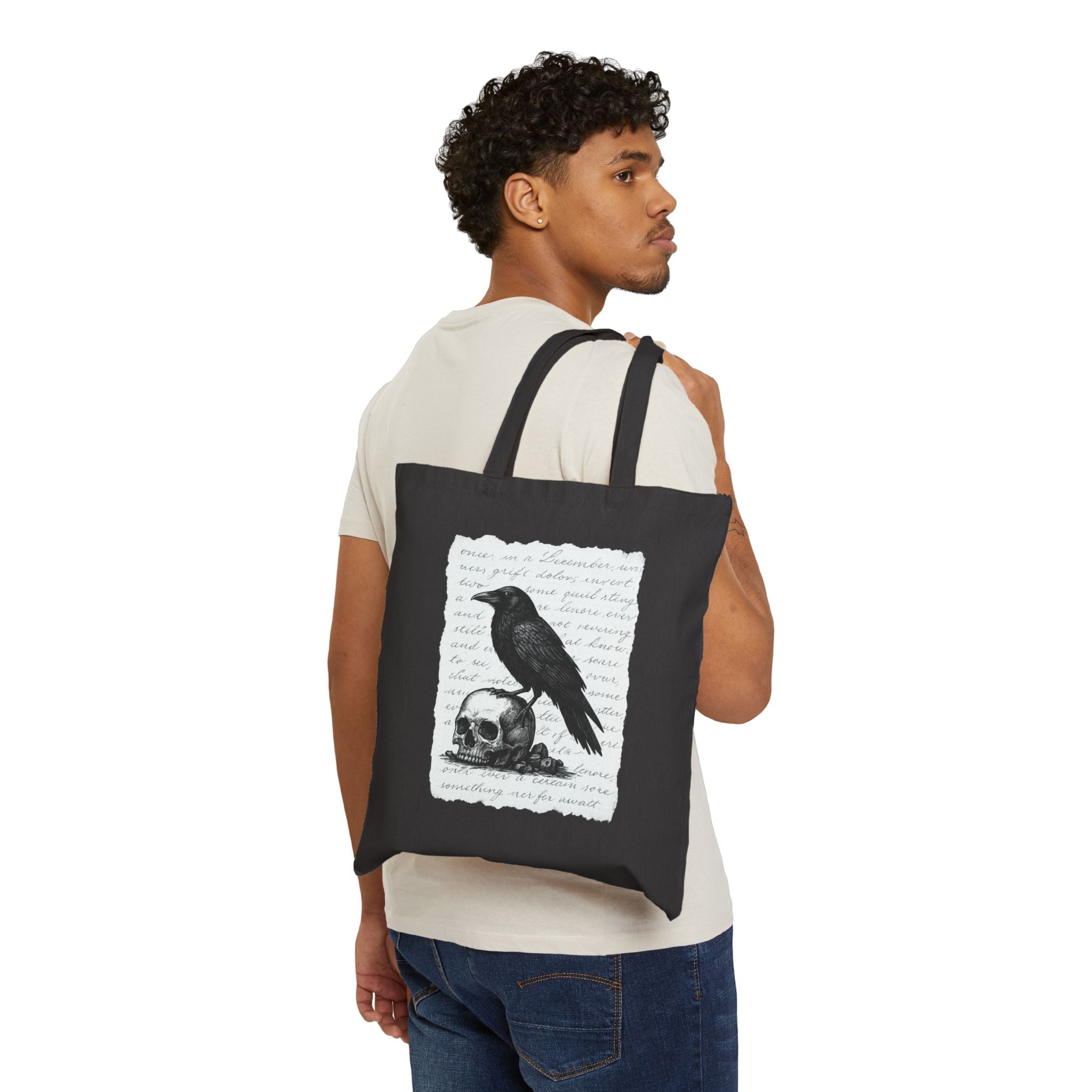Gothic Raven Tote Bag, Stylish Eco-Friendly Shopping Bag, Halloween Gift, Boho Chic, Skull Design