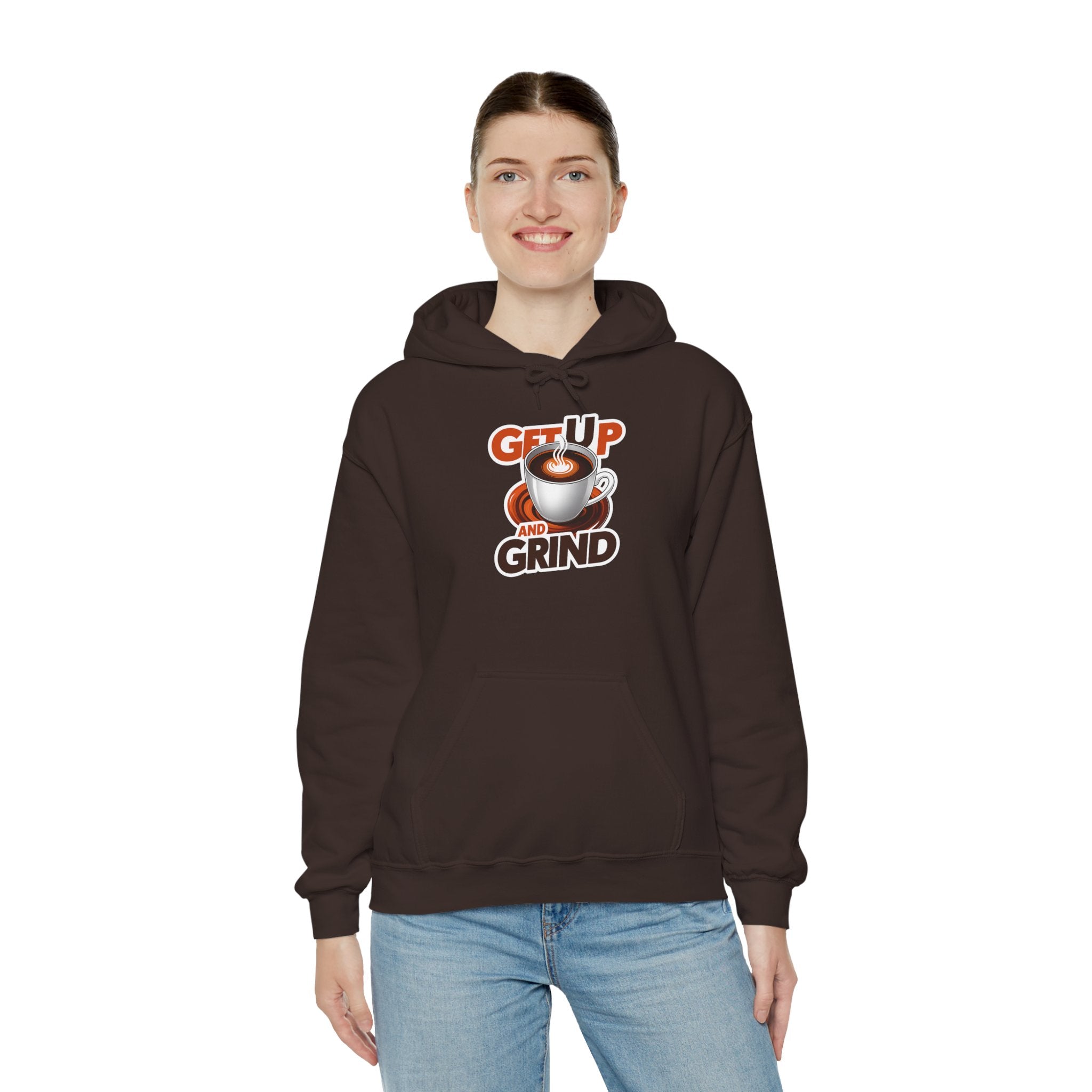 Get Up and Grind Motivational Coffee -Themed Hoodie | Motivational Gift for Coffee Lovers, Unisex Casual Wear, Perfect for Gym, School, Office