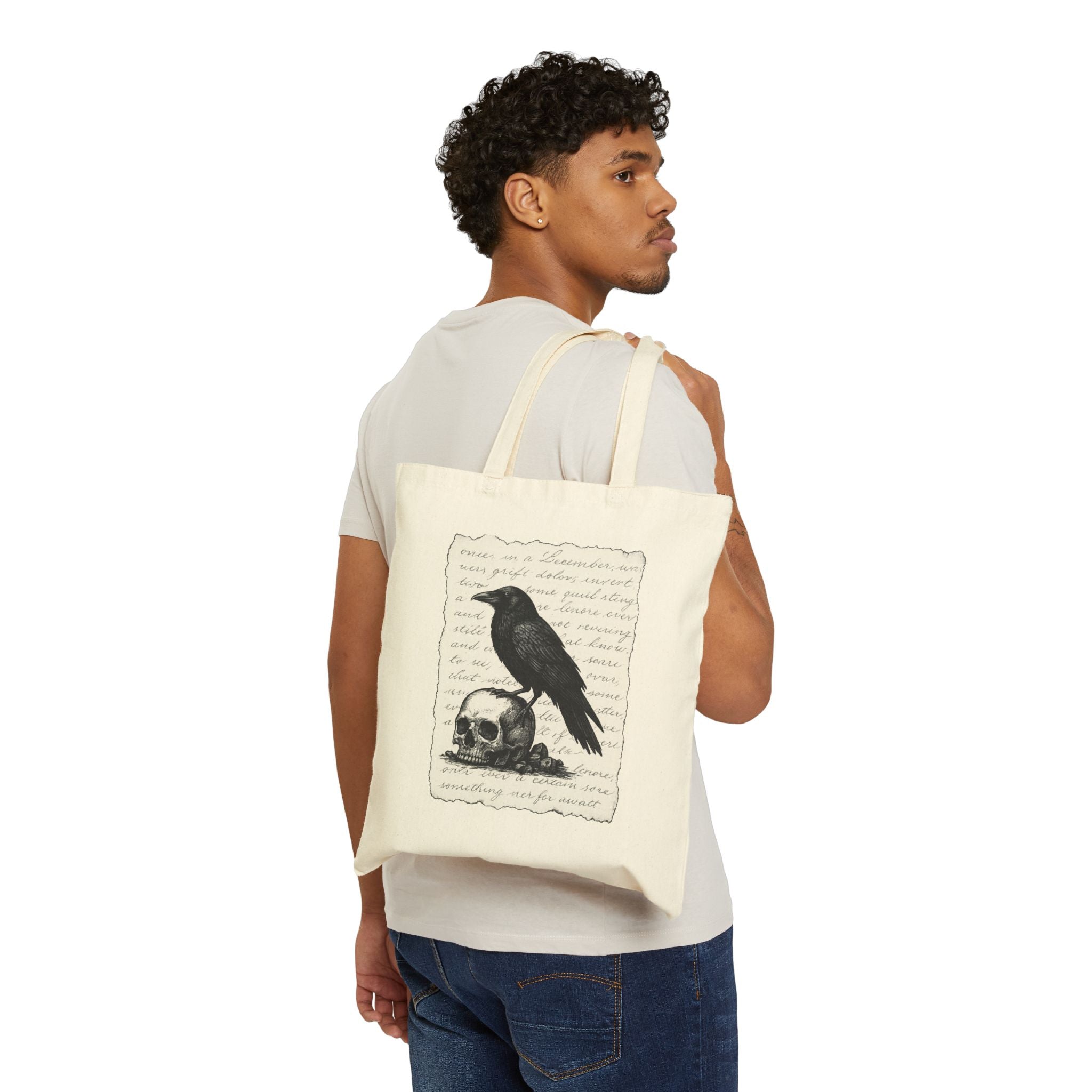 Gothic Raven Tote Bag, Stylish Eco-Friendly Shopping Bag, Halloween Gift, Boho Chic, Skull Design