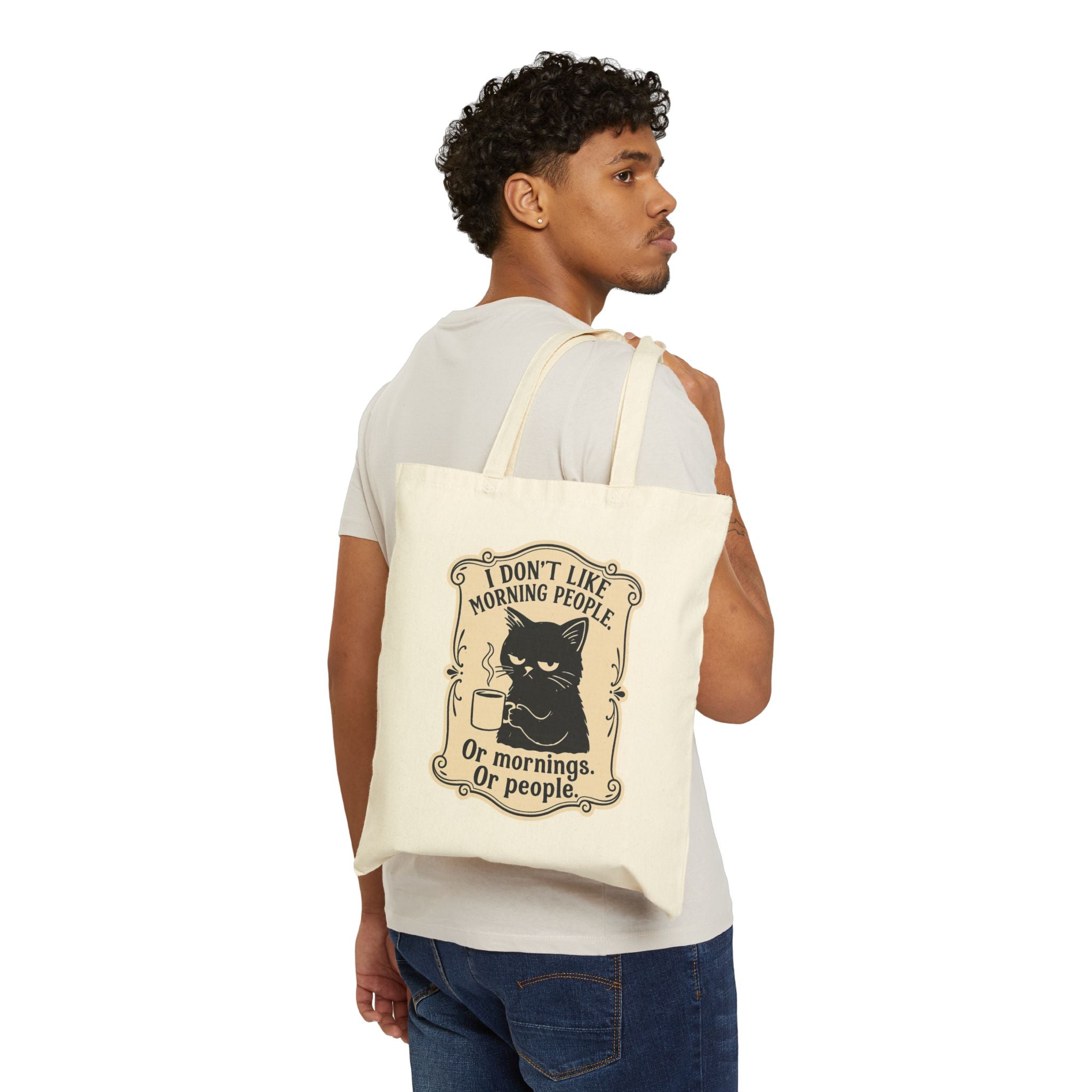 "I Don't Like Morning People" - Funny Cat Tote Bag, Gift for Cat Lovers, Beach Bag, Shopping Bag, Eco-Friendly Reusable Tote