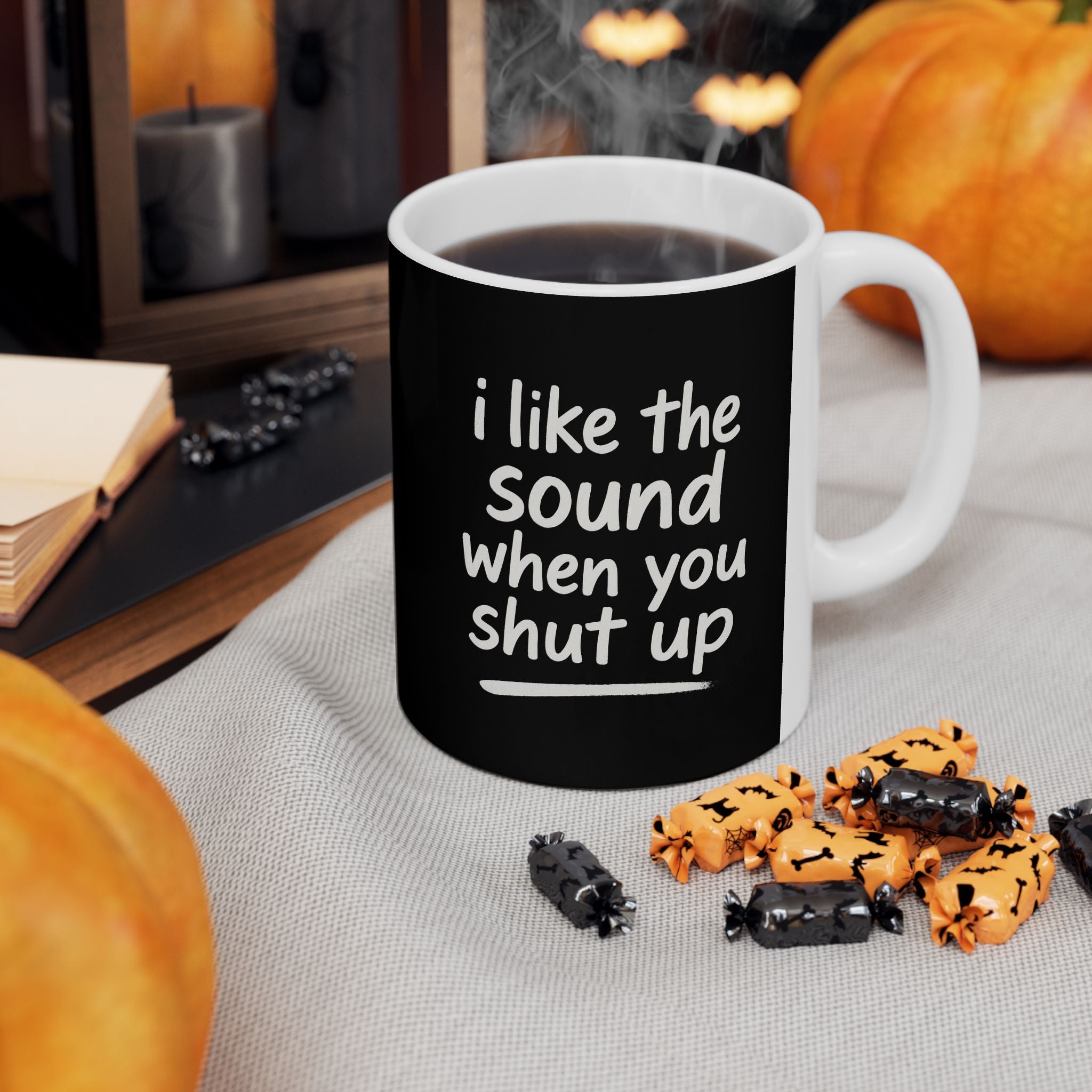 I love the sound when you shut up funny Ceramic Coffee Mug, Funny Gift for Friends, Office Humor Cup, Unique Tea Mug, Black and White Design for any Occasion, 11oz & 15oz