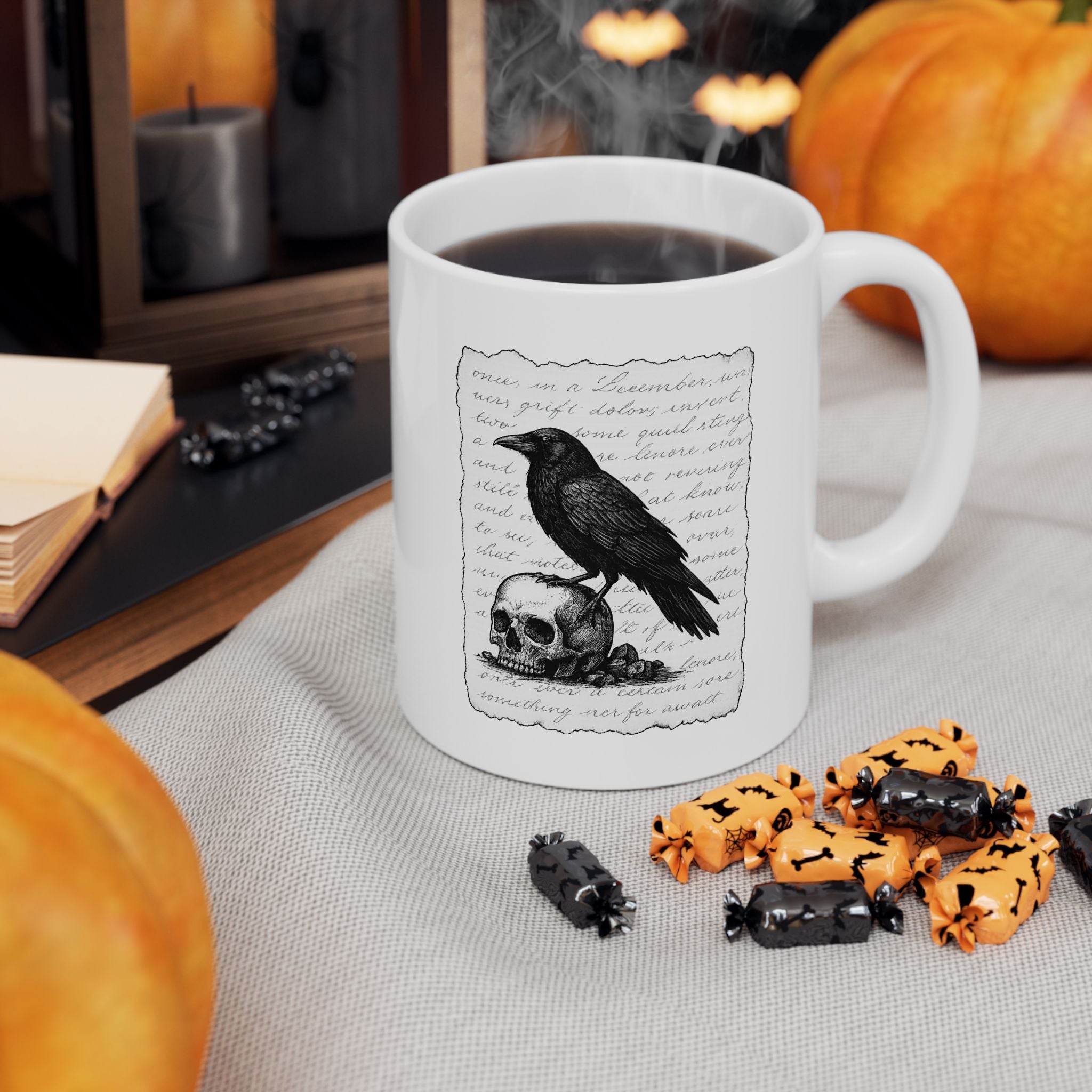 Raven Skull Coffee Mug - Perfect Gift for Coffee Lovers, Book Lovers, Drinkware, Unique Home Decor, Office Essentials,