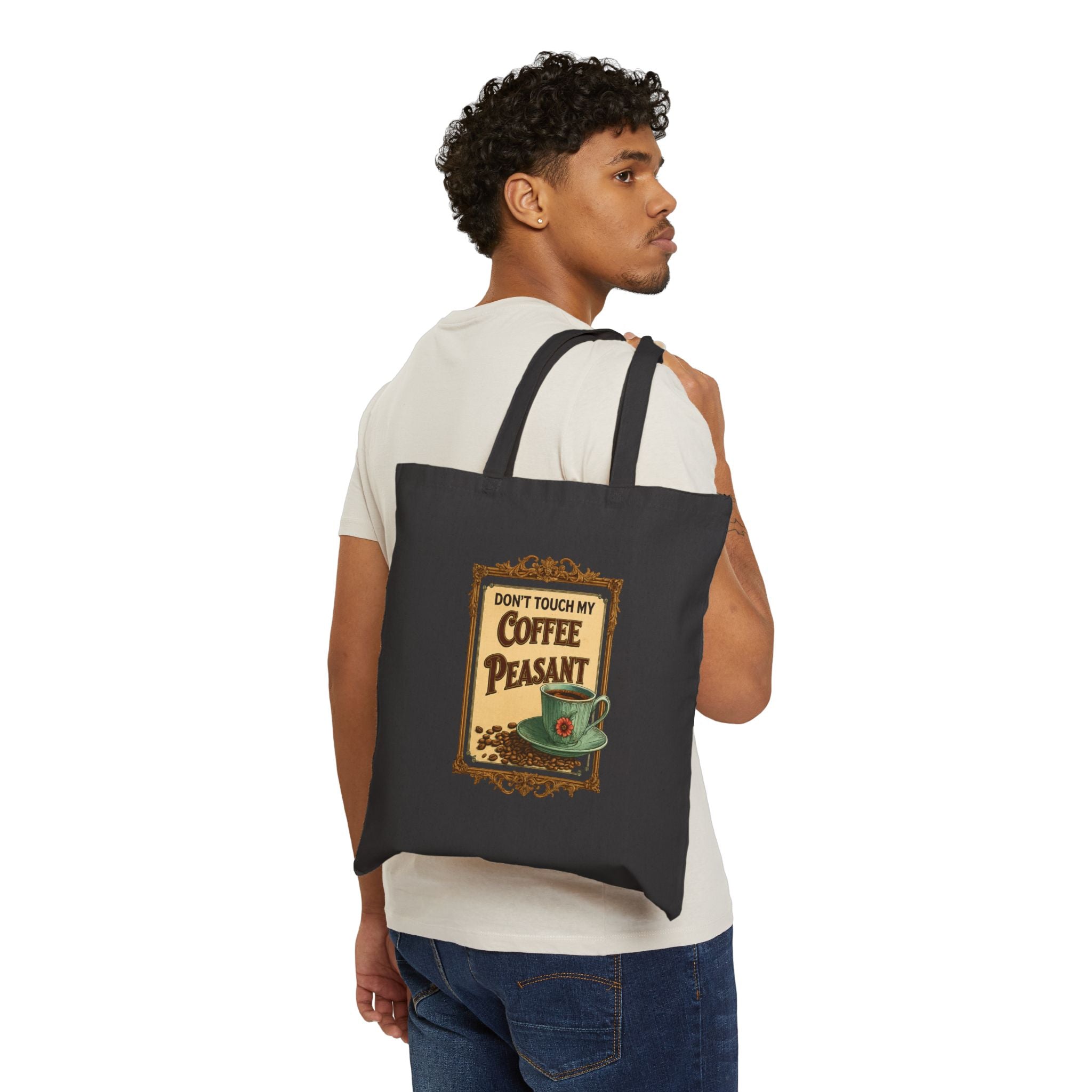 DON'T TOUCH MY COFFEE PEASANT - Autumn Vibes Tote Bag, Eco-Friendly Carryall, Fall Shopping Bag, Seasonal Market Tote, Thanksgiving Gift, Reusable Canvas Bag