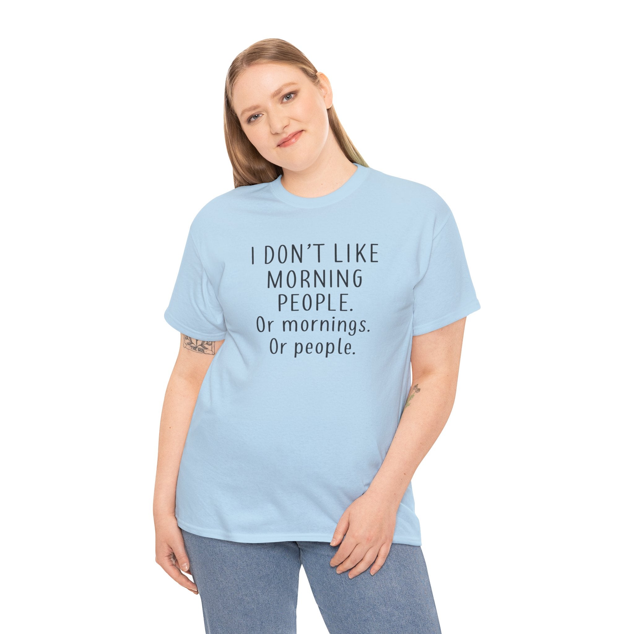 Funny Morning Tee - I Don't Like Morning People, Gift for Night Owls, Casual Wear, Humor T-Shirt, Unisex Cotton Shirt