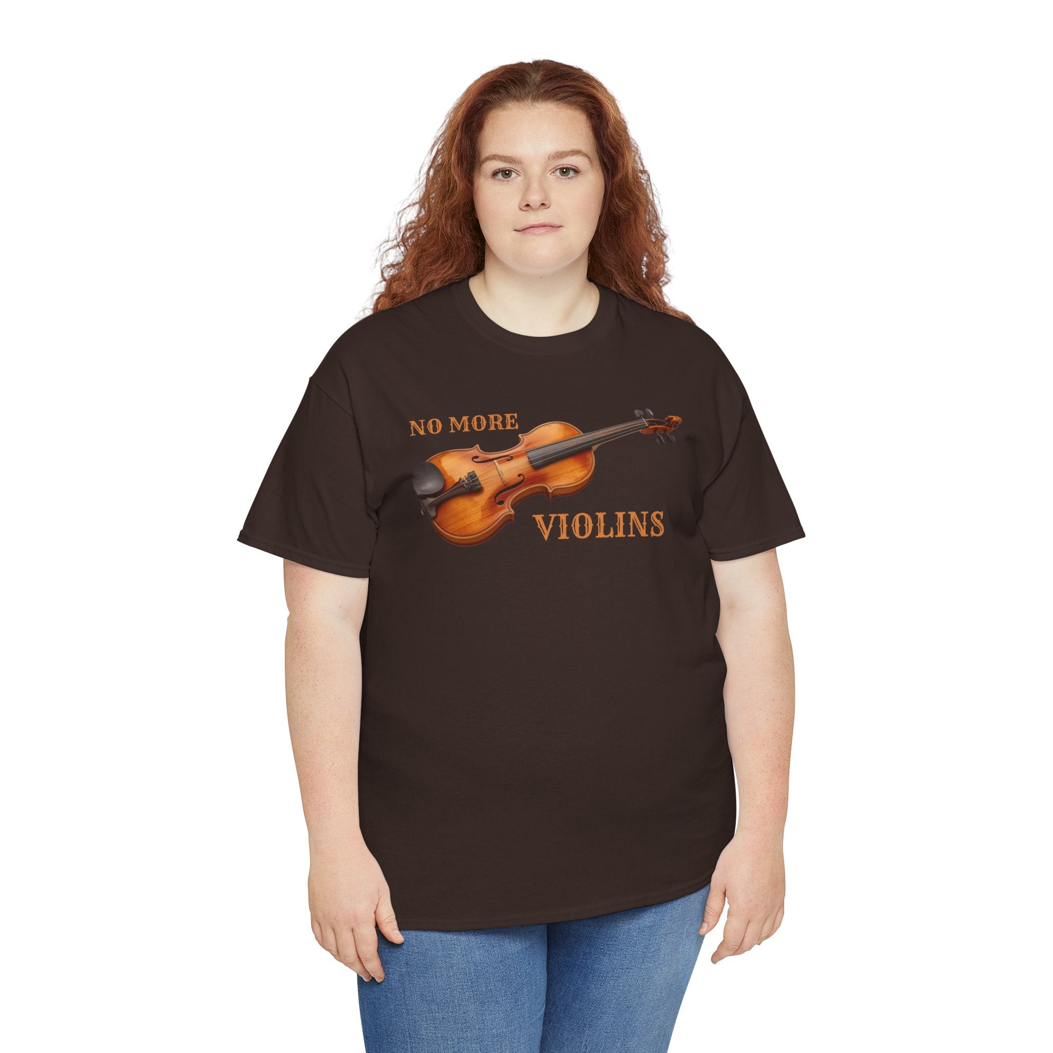 No More Violins Unisex Heavy Cotton Tee, Funny Music Lover T-Shirt, Gift for Musicians, Band Merchandise, Casual Wear, Birthday Gift