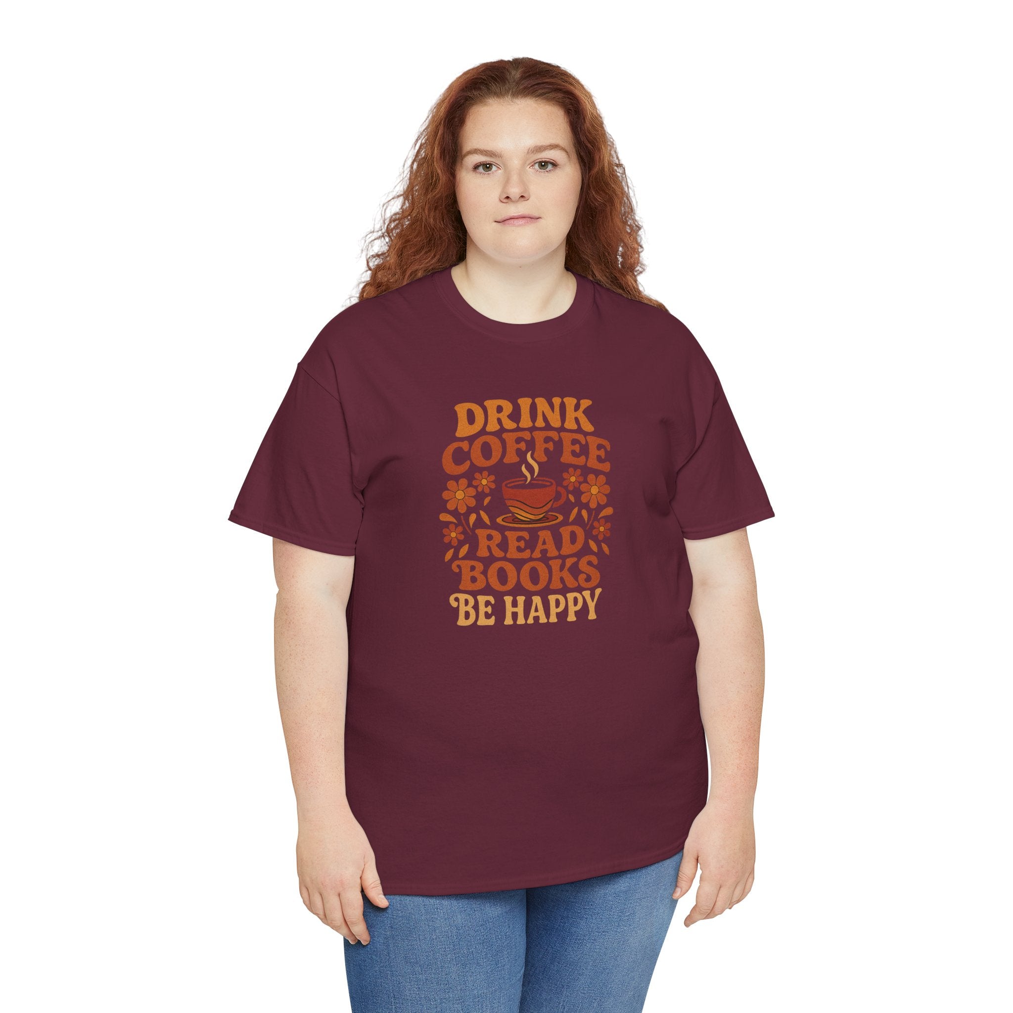Coffee Lovers, Book Lovers Unisex Heavy Cotton Tee | Drink Coffee Read Books Be Happy, Gift for Book Lovers, Casual Wear, Cozy Outfit, Coffee Enthusiast