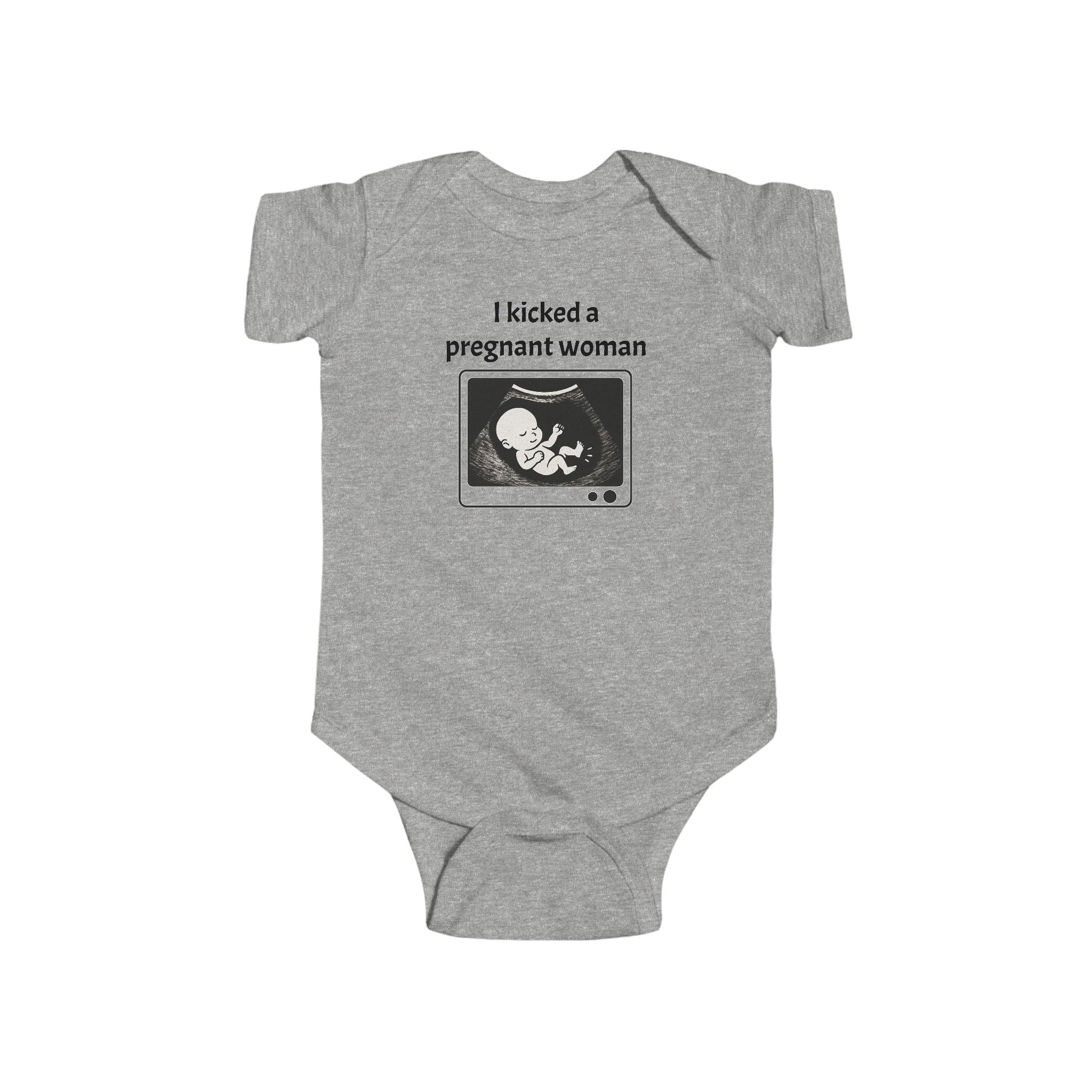 Funny Baby Newborn Bodysuit | I Kicked A Pregnant Woman | Baby Shower Gift, Infant Apparel, Cute Newborn Gift, Funny Parenting Outfit