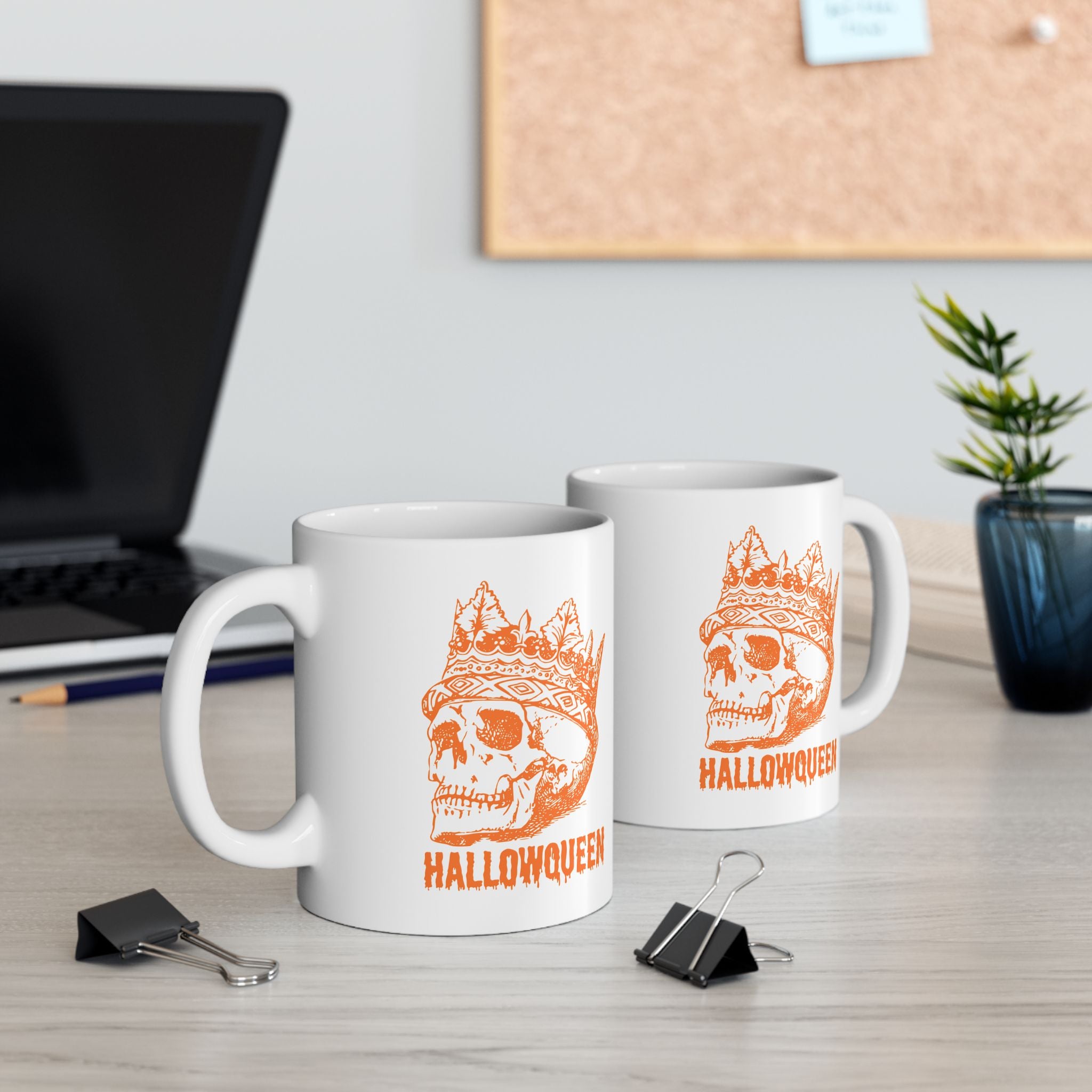 Halloween HALLOWQUEEN Skull Ceramic Mug - Perfect for Spooky Season, Fall Decor, Coffee Lovers, Gifting, Collectibles