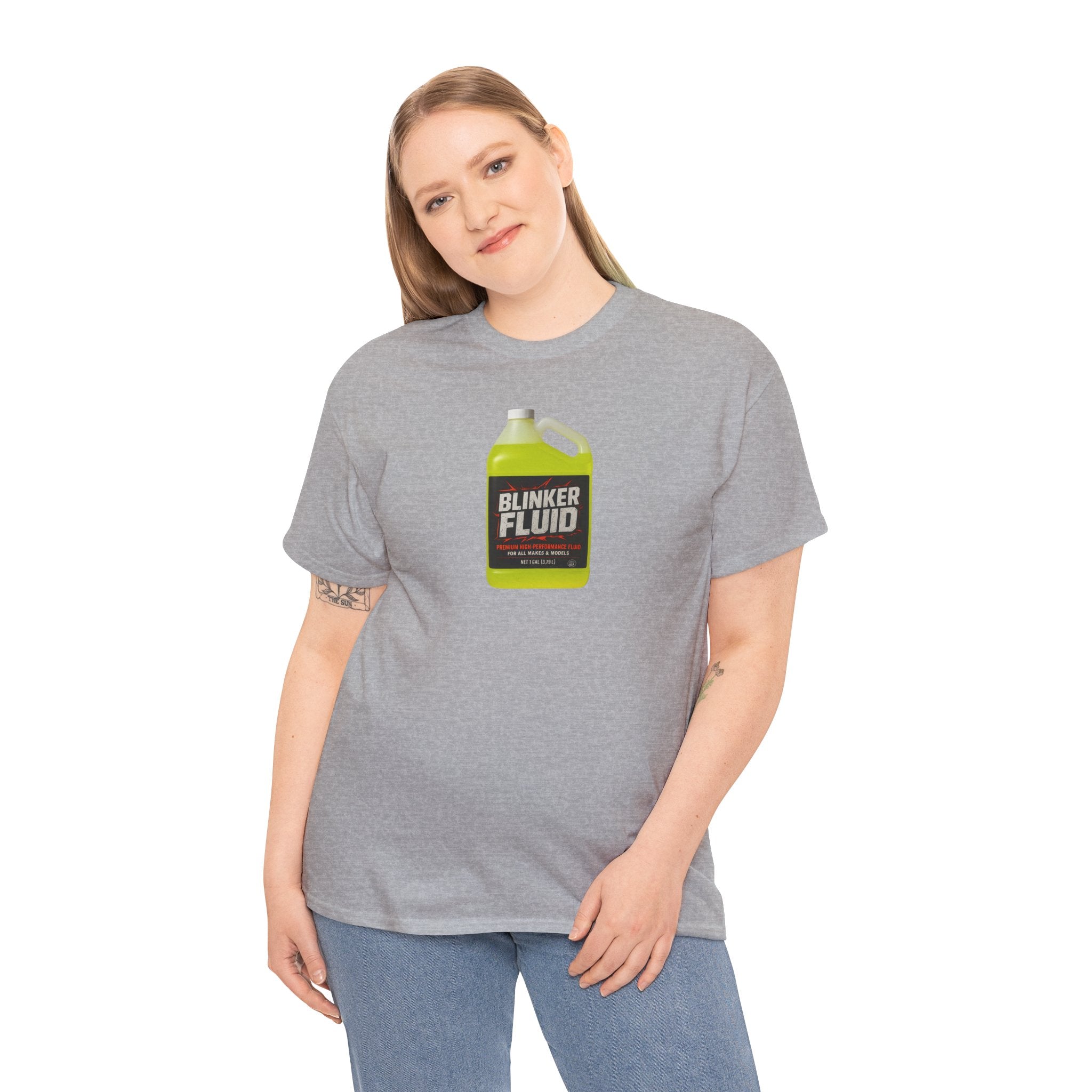 Humorous Blinker Fluid Tee, Funny T-Shirt, Car Lover Gift, Gag Gift, Unisex Heavy Cotton Shirt