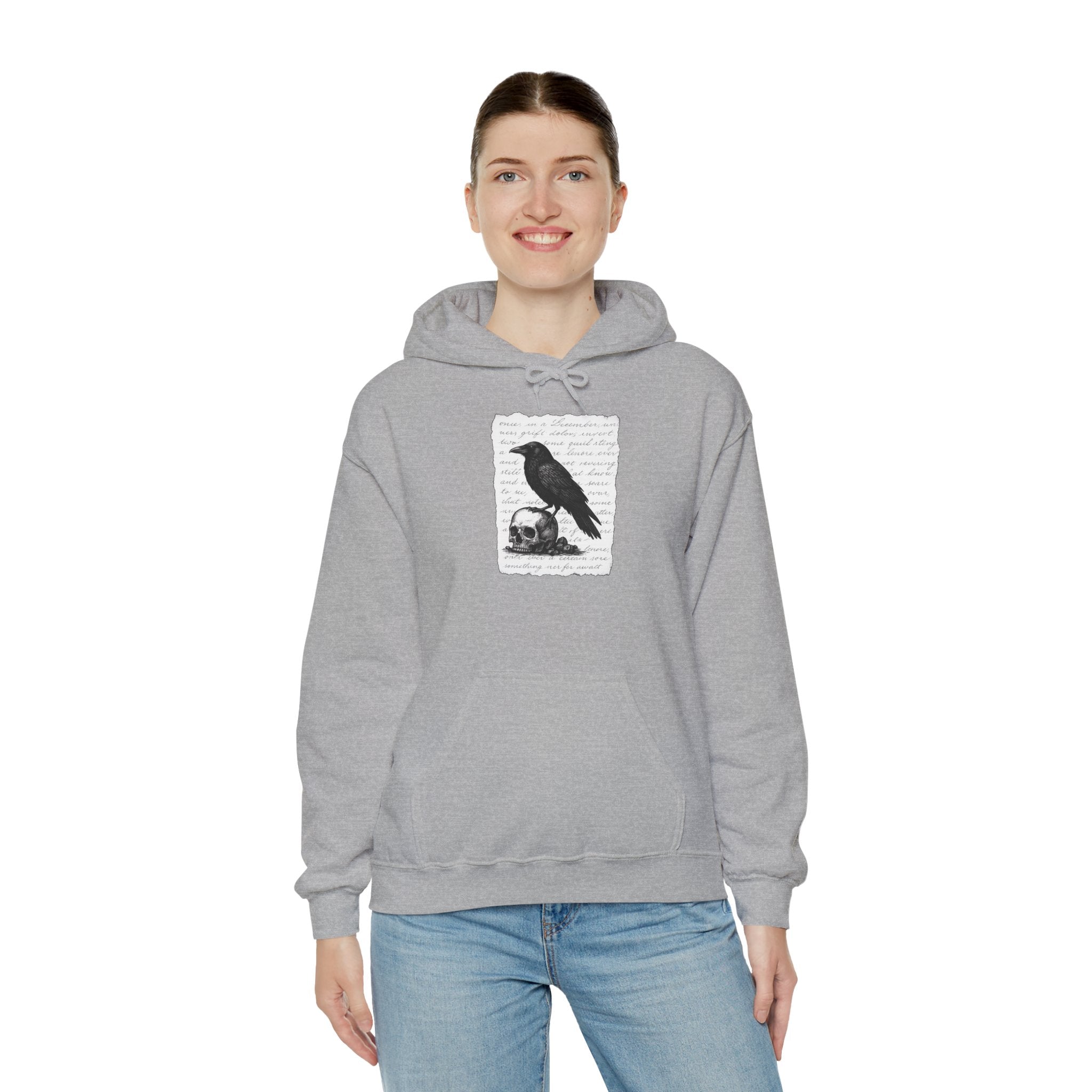 Gothic Raven Hoodie, Cozy Sweatshirt, Unisex Pullover, Halloween Apparel, Fall Fashion, Book Lovers, Theatre Lovers