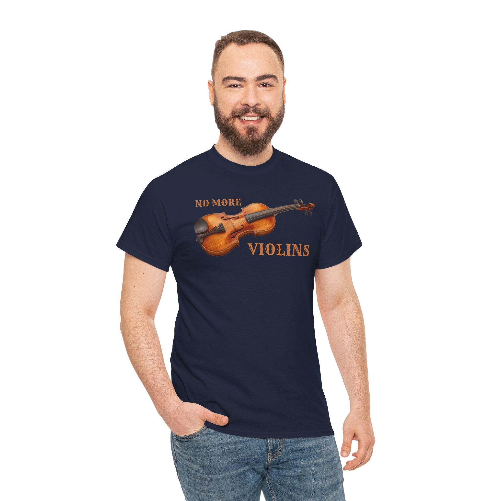 No More Violins Unisex Heavy Cotton Tee, Funny Music Lover T-Shirt, Gift for Musicians, Band Merchandise, Casual Wear, Birthday Gift