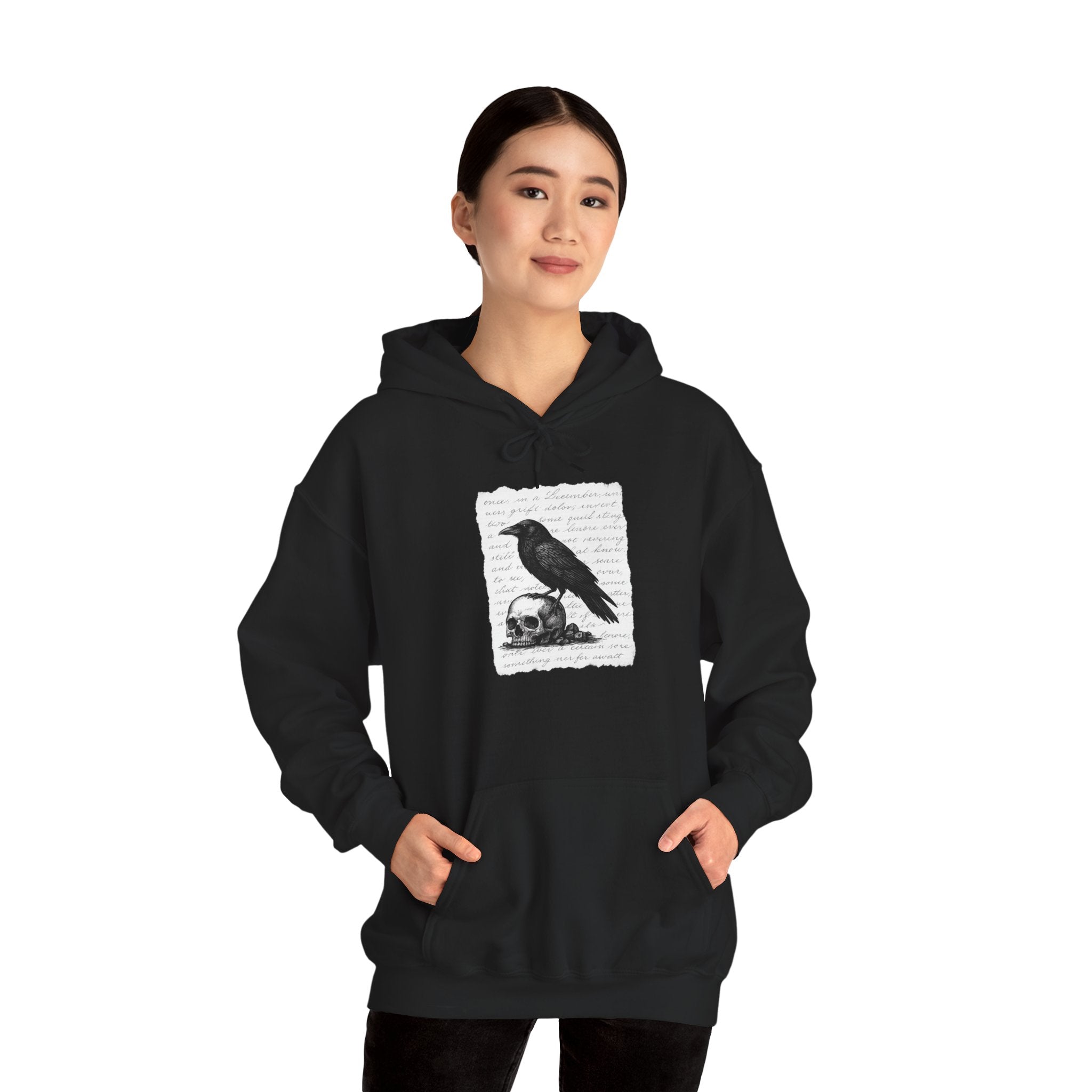 Gothic Raven Hoodie, Cozy Sweatshirt, Unisex Pullover, Halloween Apparel, Fall Fashion, Book Lovers, Theatre Lovers