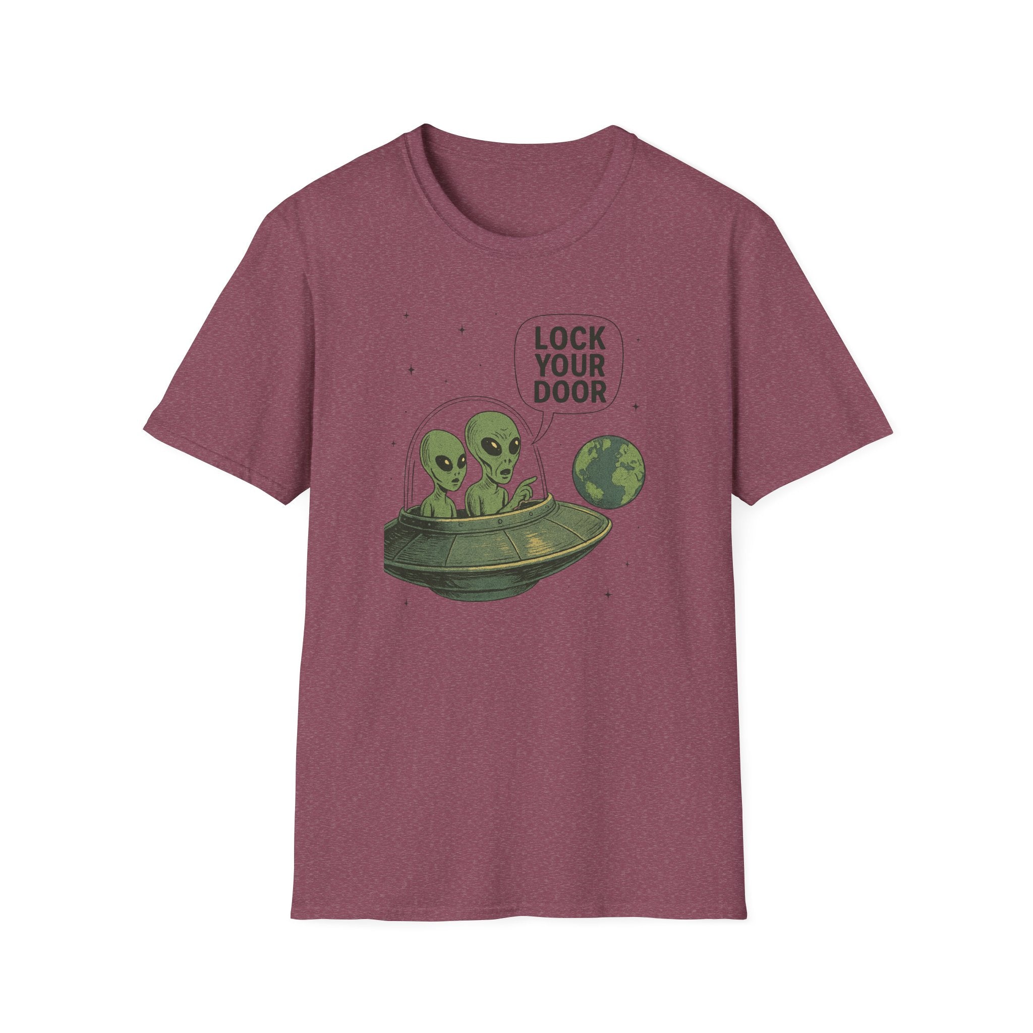 Funny Alien Lock Your Door Tee, UFO Fan Gift, Unisex Casual Wear, Science Fiction Tee, Quirky Graphic Shirt, Humor Apparel