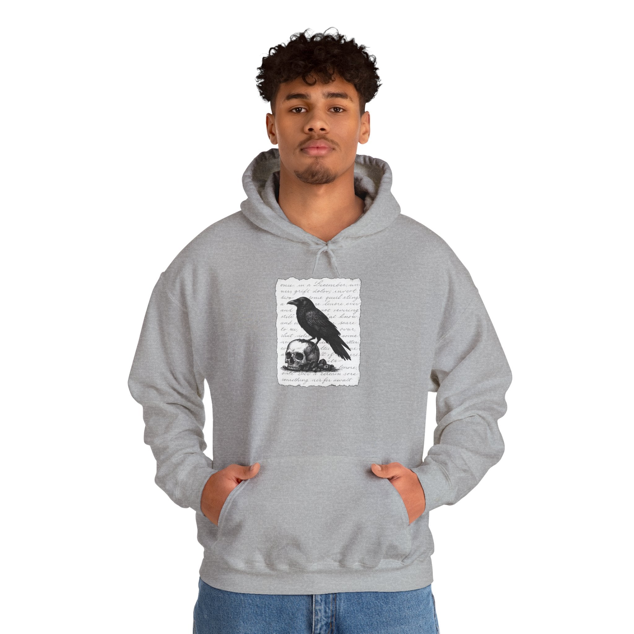 Gothic Raven Hoodie, Cozy Sweatshirt, Unisex Pullover, Halloween Apparel, Fall Fashion, Book Lovers, Theatre Lovers