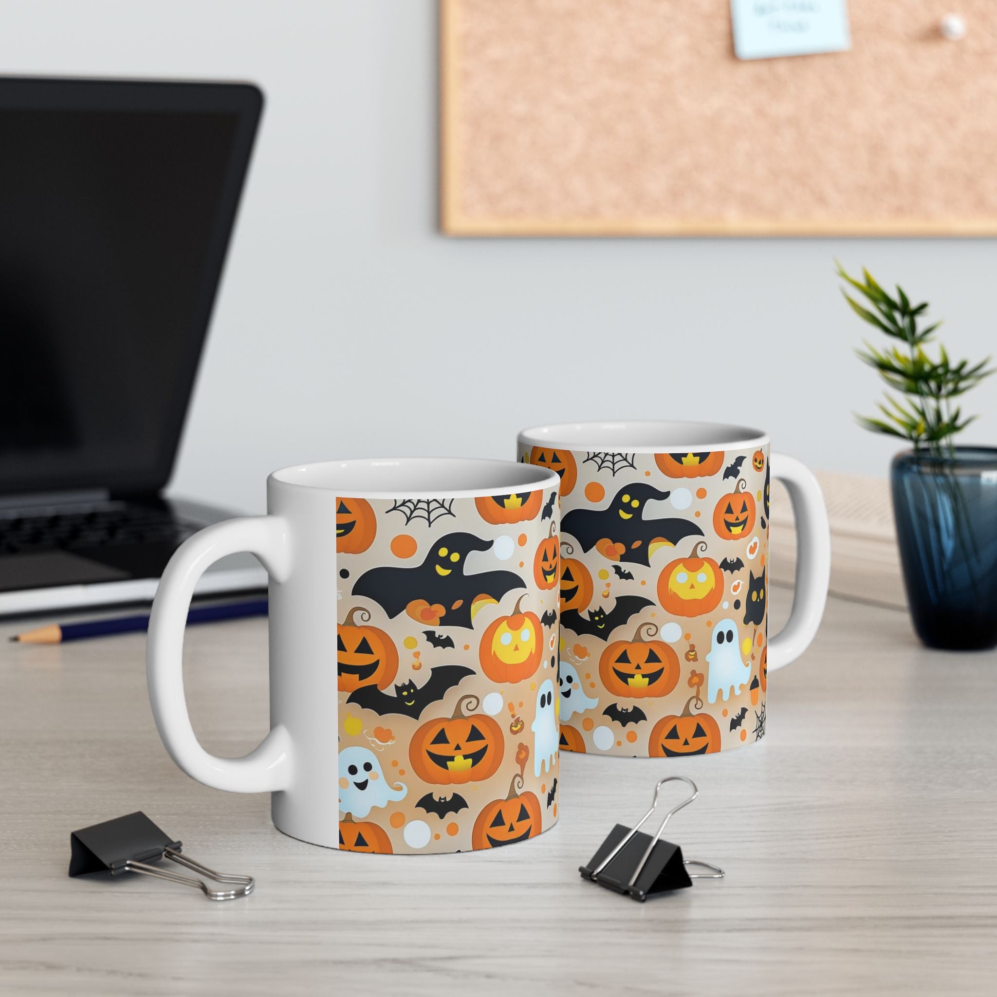 Spooky Halloween Ceramic Mug, Cute Pumpkin Ghosts Coffee Cup, Halloween Decor, Trick or Treat Mug, Fall Celebration Drinkware