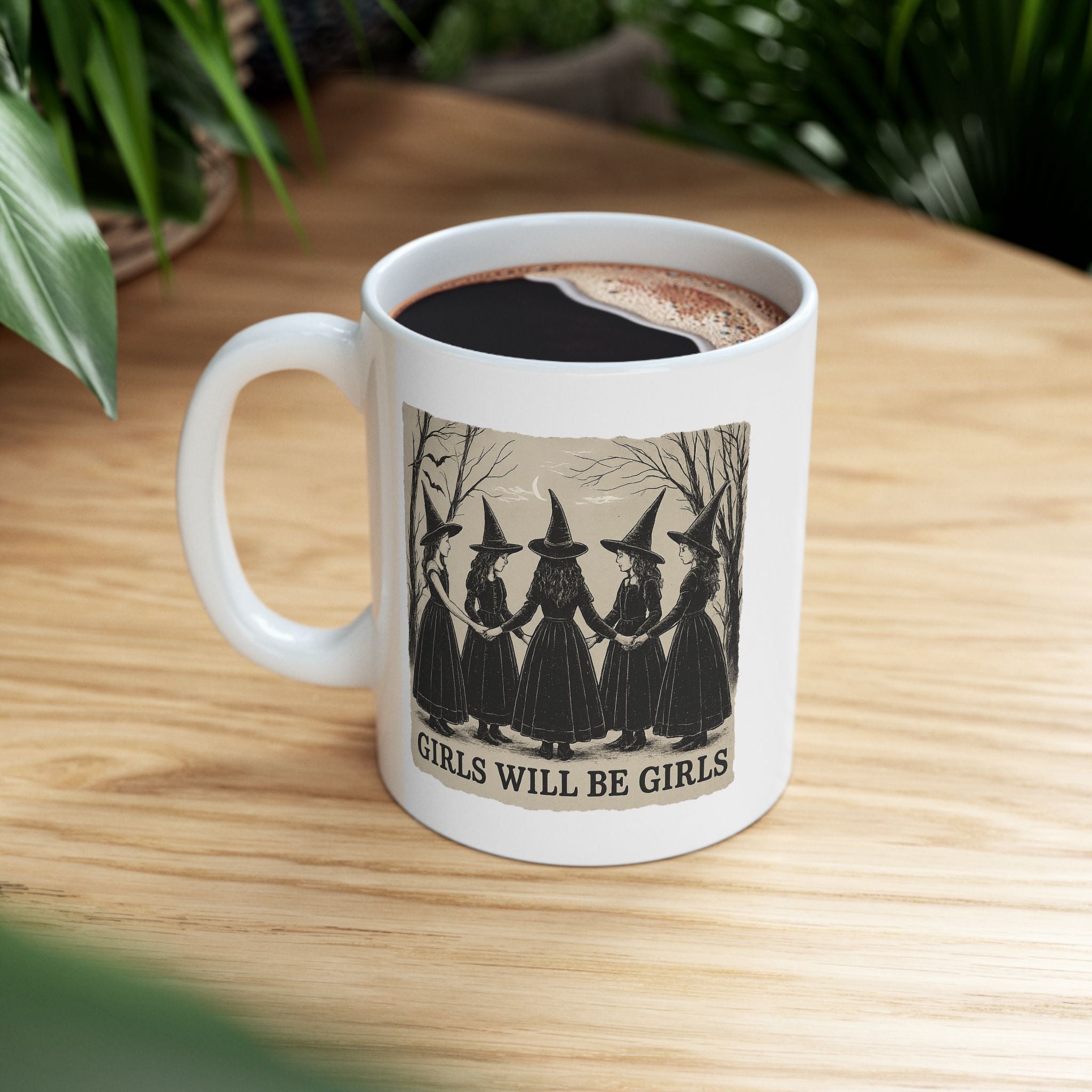Mystical Girls Witch Ceramic Mug | Gothic Coffee Cup, Witchy Tea Mug, Unique Gift for Her, Halloween Decor, Spooky Kitchenware