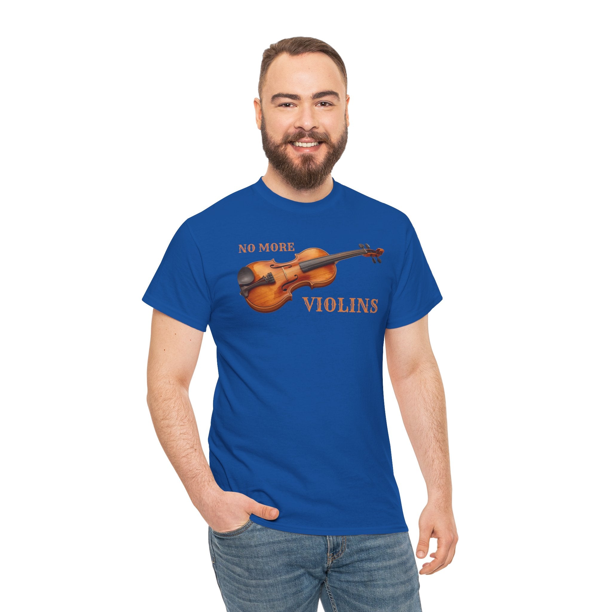 No More Violins Unisex Heavy Cotton Tee, Funny Music Lover T-Shirt, Gift for Musicians, Band Merchandise, Casual Wear, Birthday Gift