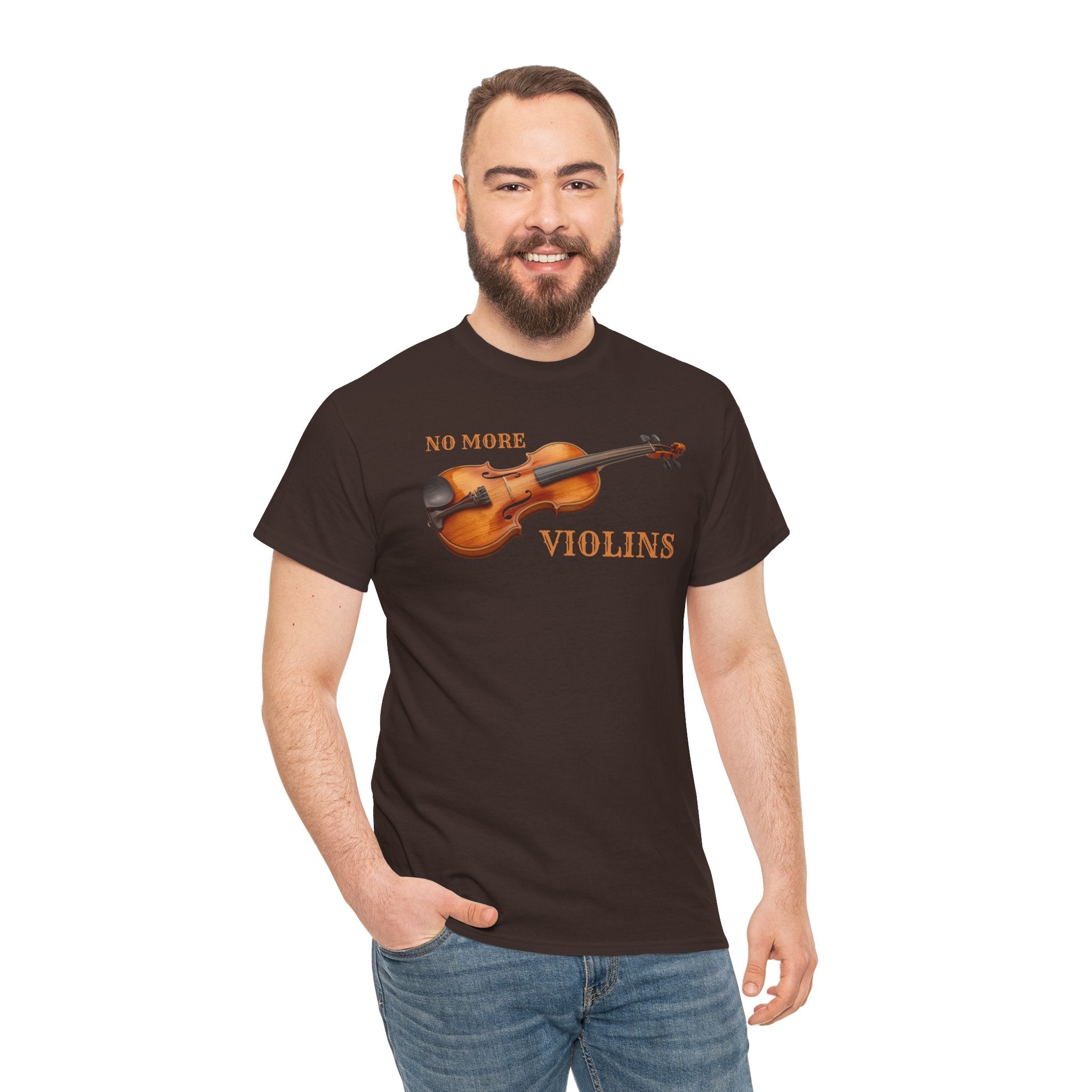 No More Violins Unisex Heavy Cotton Tee, Funny Music Lover T-Shirt, Gift for Musicians, Band Merchandise, Casual Wear, Birthday Gift