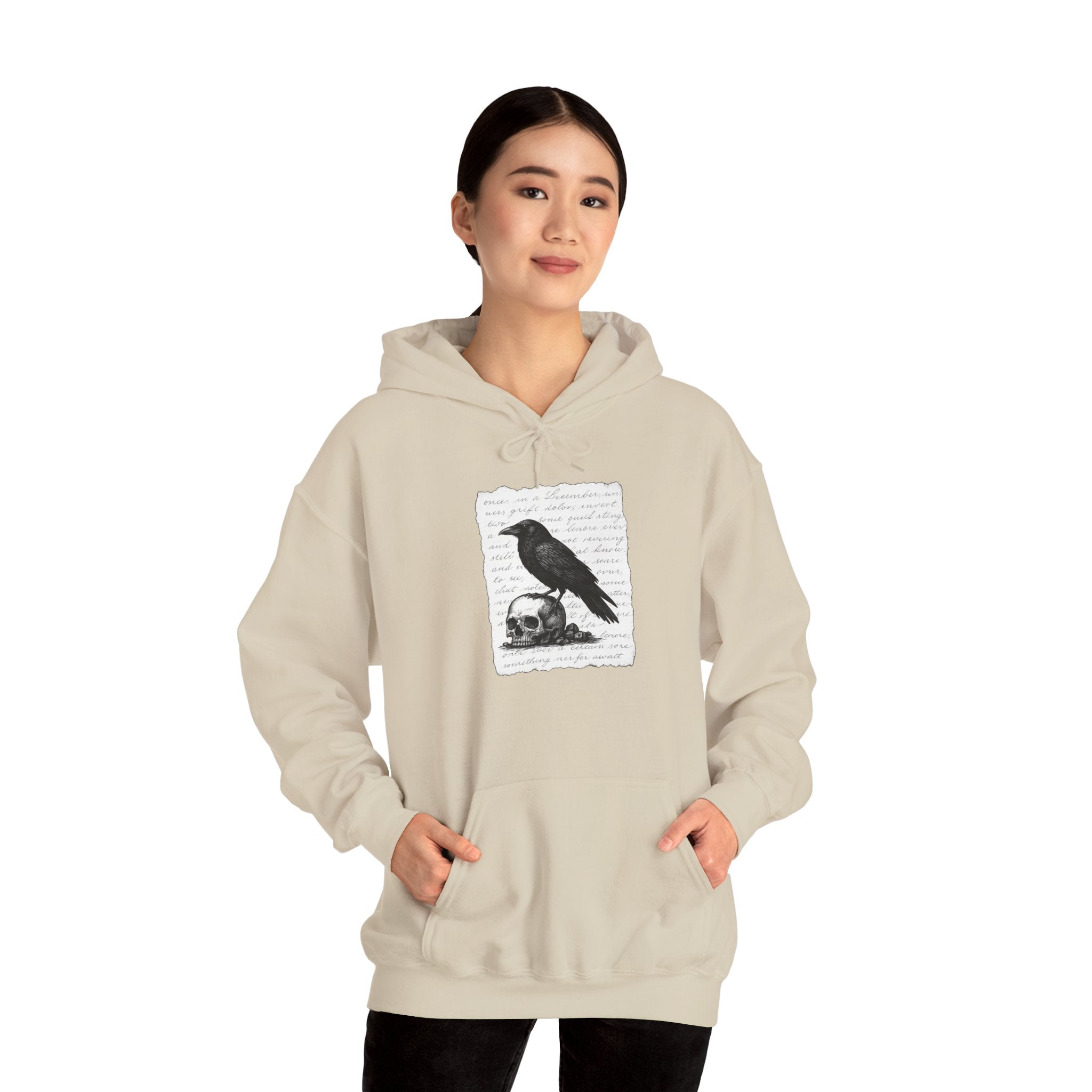 Gothic Raven Hoodie, Cozy Sweatshirt, Unisex Pullover, Halloween Apparel, Fall Fashion, Book Lovers, Theatre Lovers