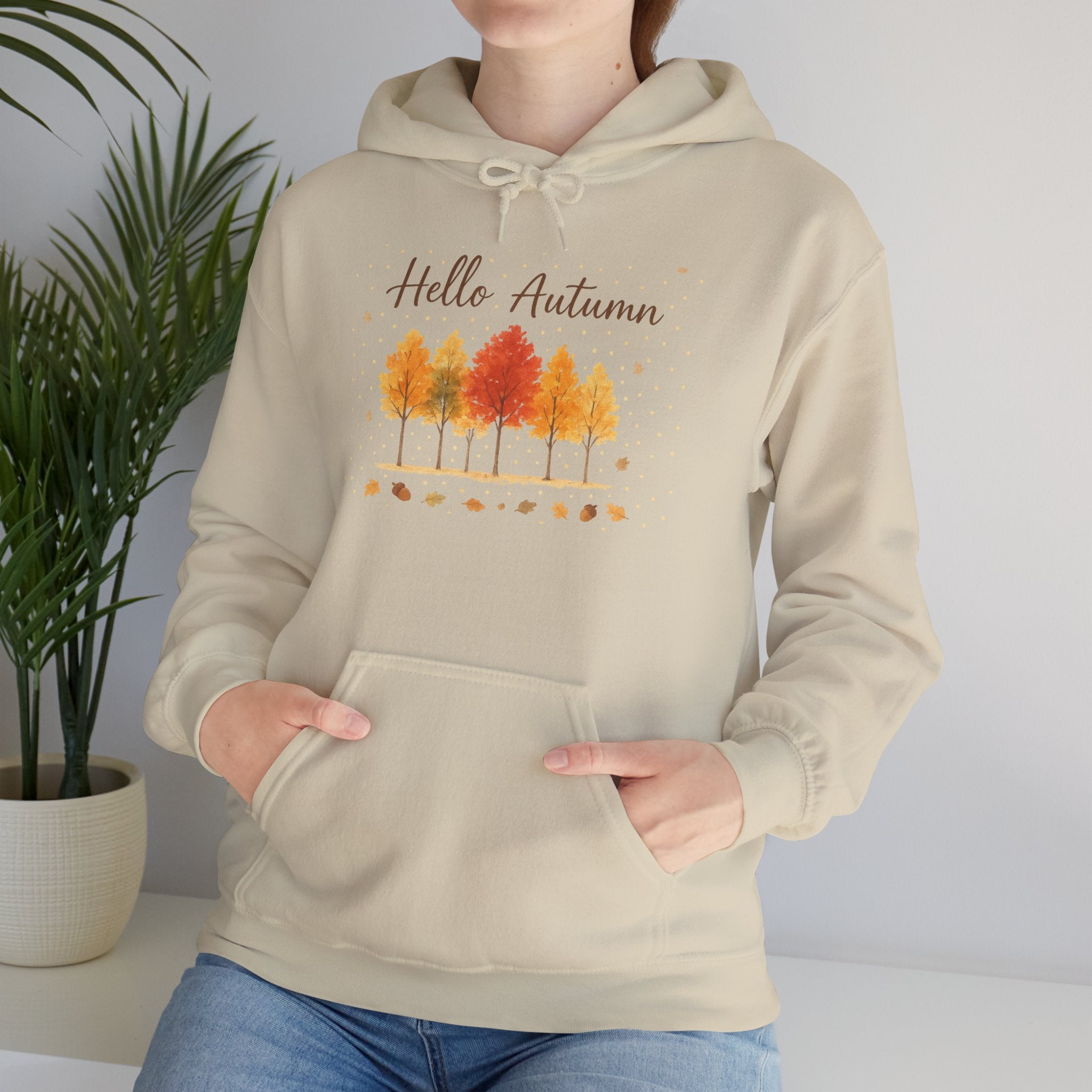 Autumn Vibes Hooded Sweatshirt, Cozy Fall Hoodie, Hello Autumn Sweatshirt, Unisex Fall Apparel, Seasonal Fashion, Gift for Her