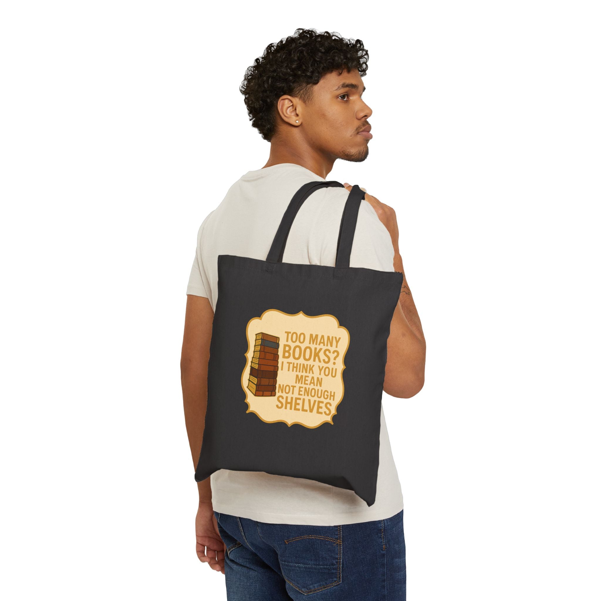 TOO MANY BOOKS - Tote Bag | Funny Literary Gift for Book Lovers | Perfect for Shopping, School, Beach, Library, Book Clubs