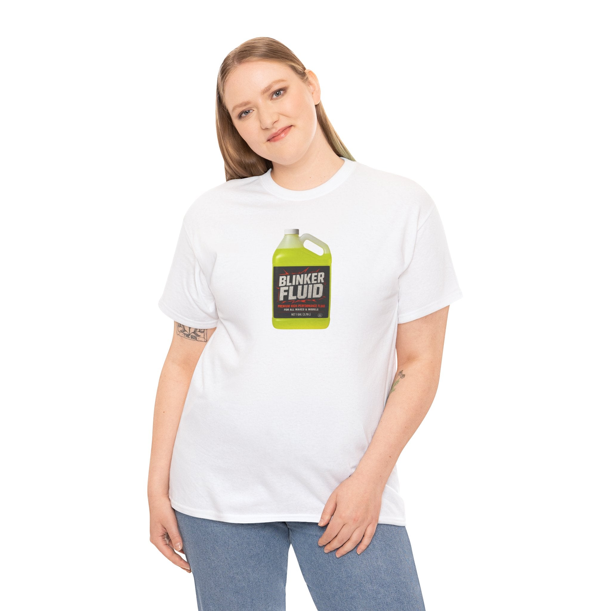 Humorous Blinker Fluid Tee, Funny T-Shirt, Car Lover Gift, Gag Gift, Unisex Heavy Cotton Shirt