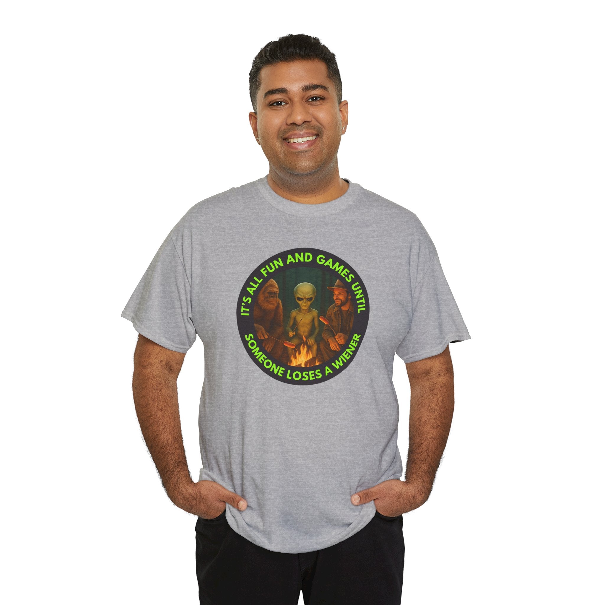 It's All Fun and Games Until... Funny Alien Camping T-shirt, Gift for Gamers, Casual Wear, Unique Statement
