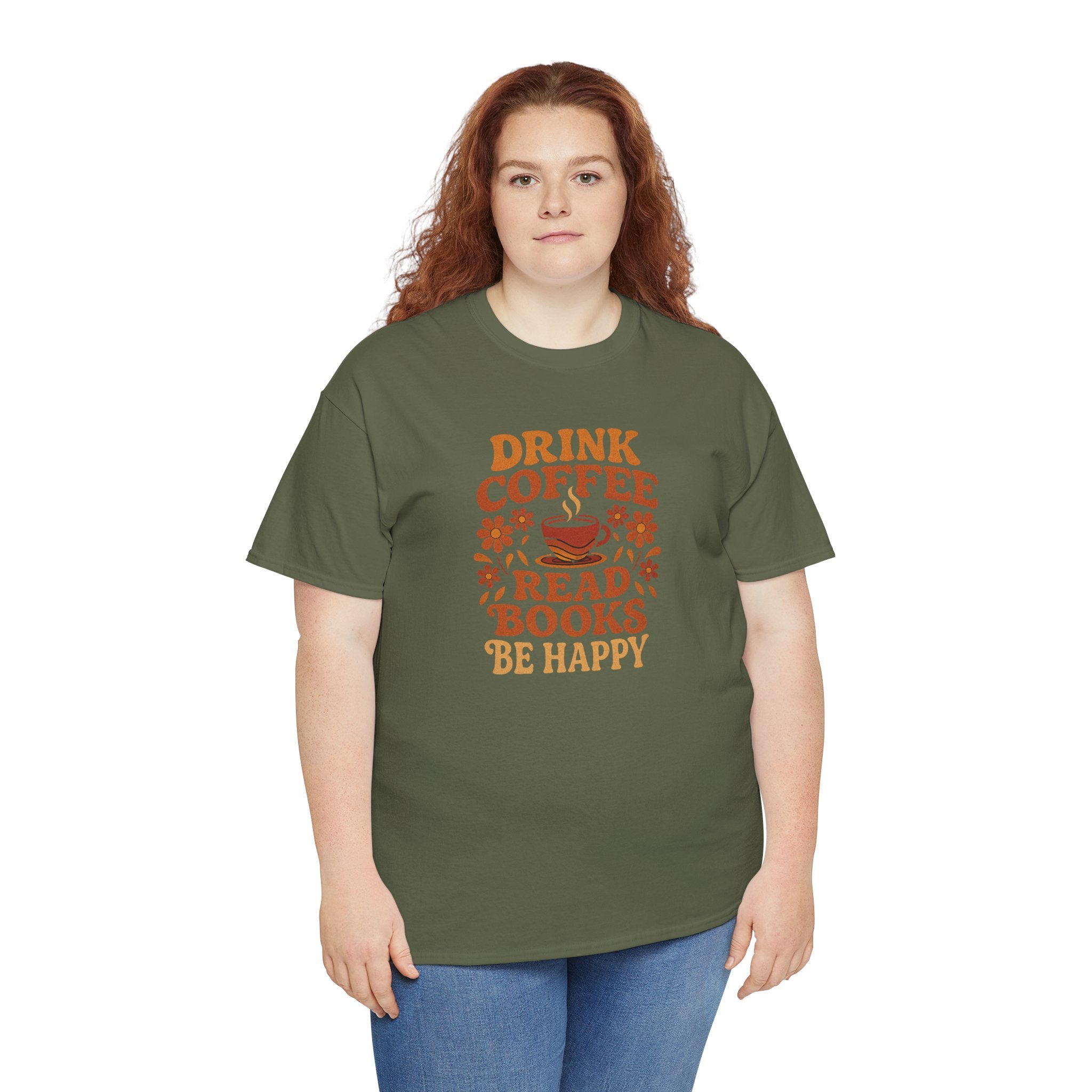 Coffee Lovers, Book Lovers Unisex Heavy Cotton Tee | Drink Coffee Read Books Be Happy, Gift for Book Lovers, Casual Wear, Cozy Outfit, Coffee Enthusiast