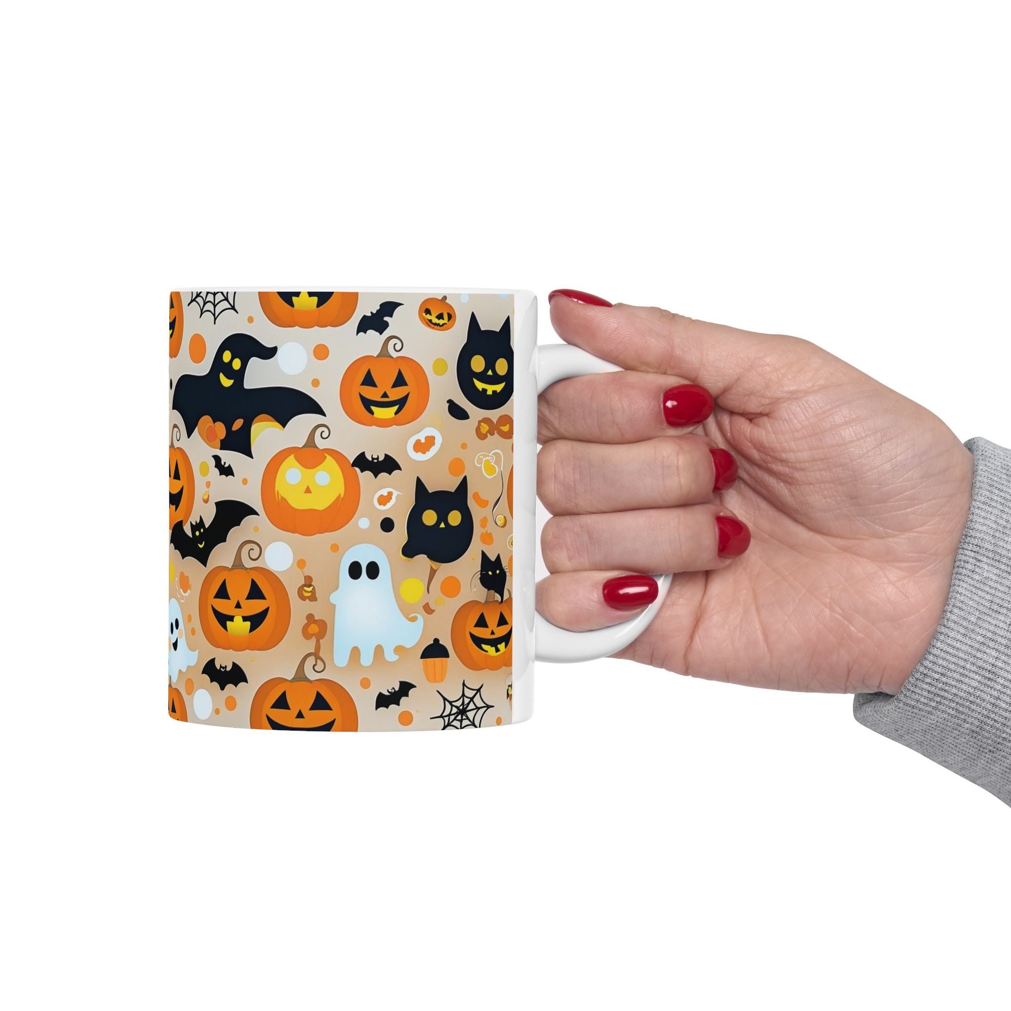 Spooky Halloween Ceramic Mug, Cute Pumpkin Ghosts Coffee Cup, Halloween Decor, Trick or Treat Mug, Fall Celebration Drinkware