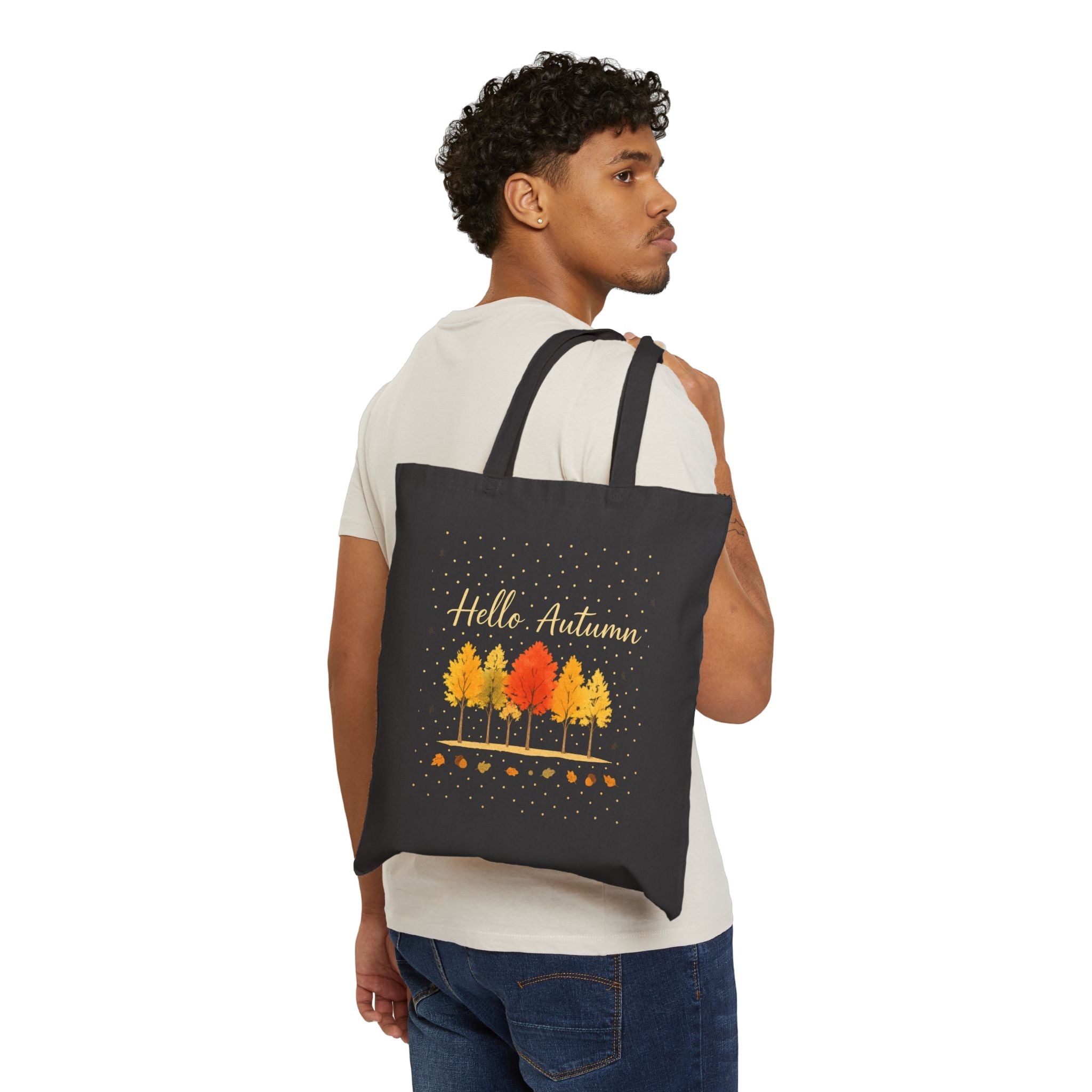 Hello Autumn Cotton Canvas Tote Bag, Fall Tote, Eco-Friendly Bag, Autumn Gift, Thanksgiving Shopping Bag