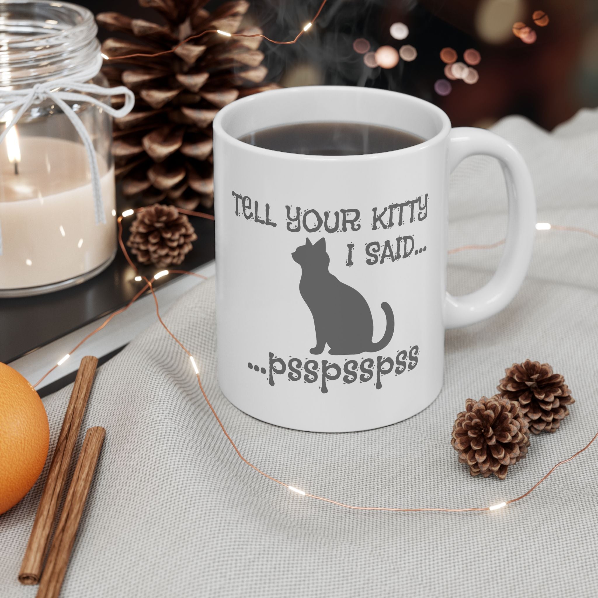 Whimsical Cat Lover's Ceramic Mug - Funny Coffee Cup Gift, Unique Cat Design, Perfect for Birthdays, Holidays, Housewarming, Tea Lovers