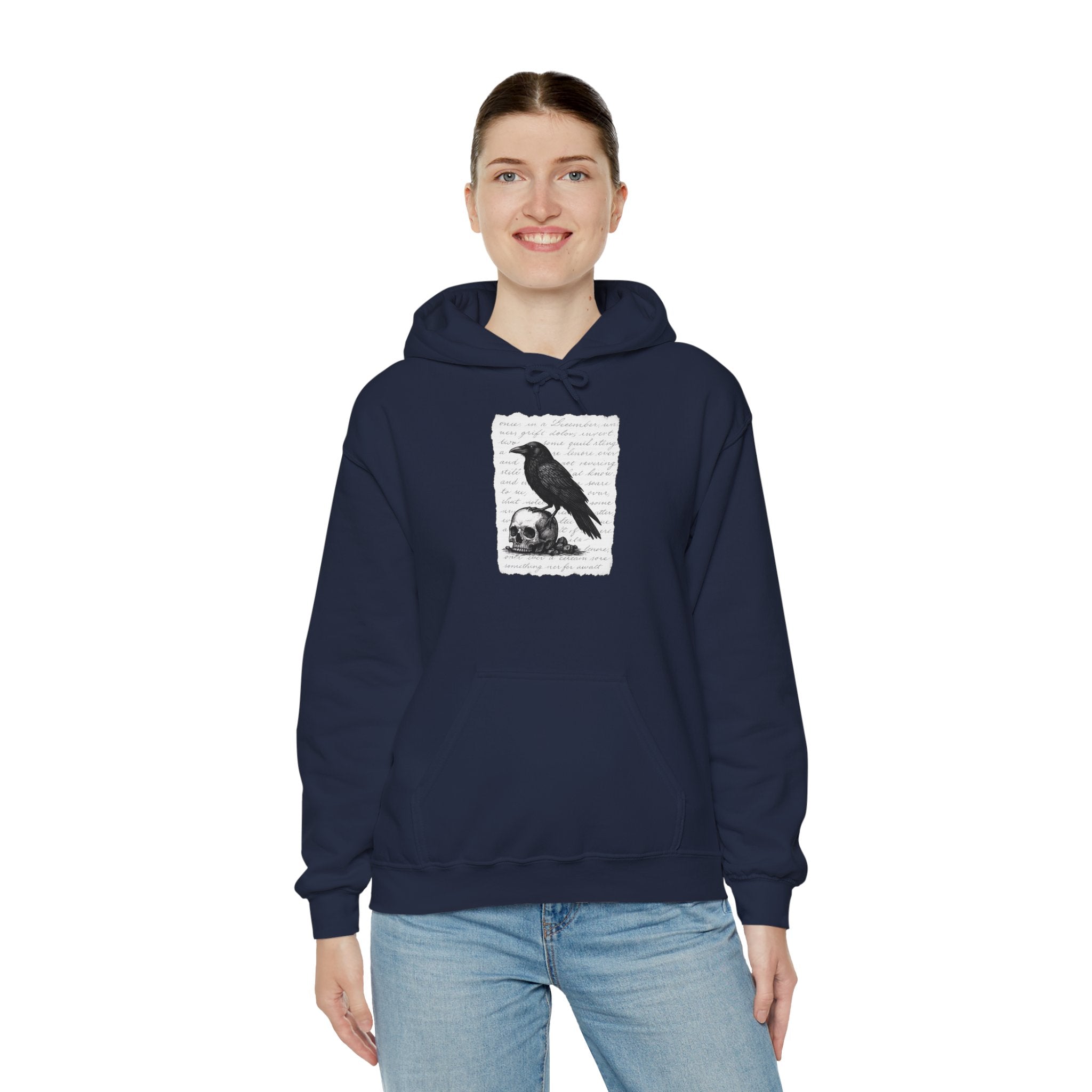 Gothic Raven Hoodie, Cozy Sweatshirt, Unisex Pullover, Halloween Apparel, Fall Fashion, Book Lovers, Theatre Lovers
