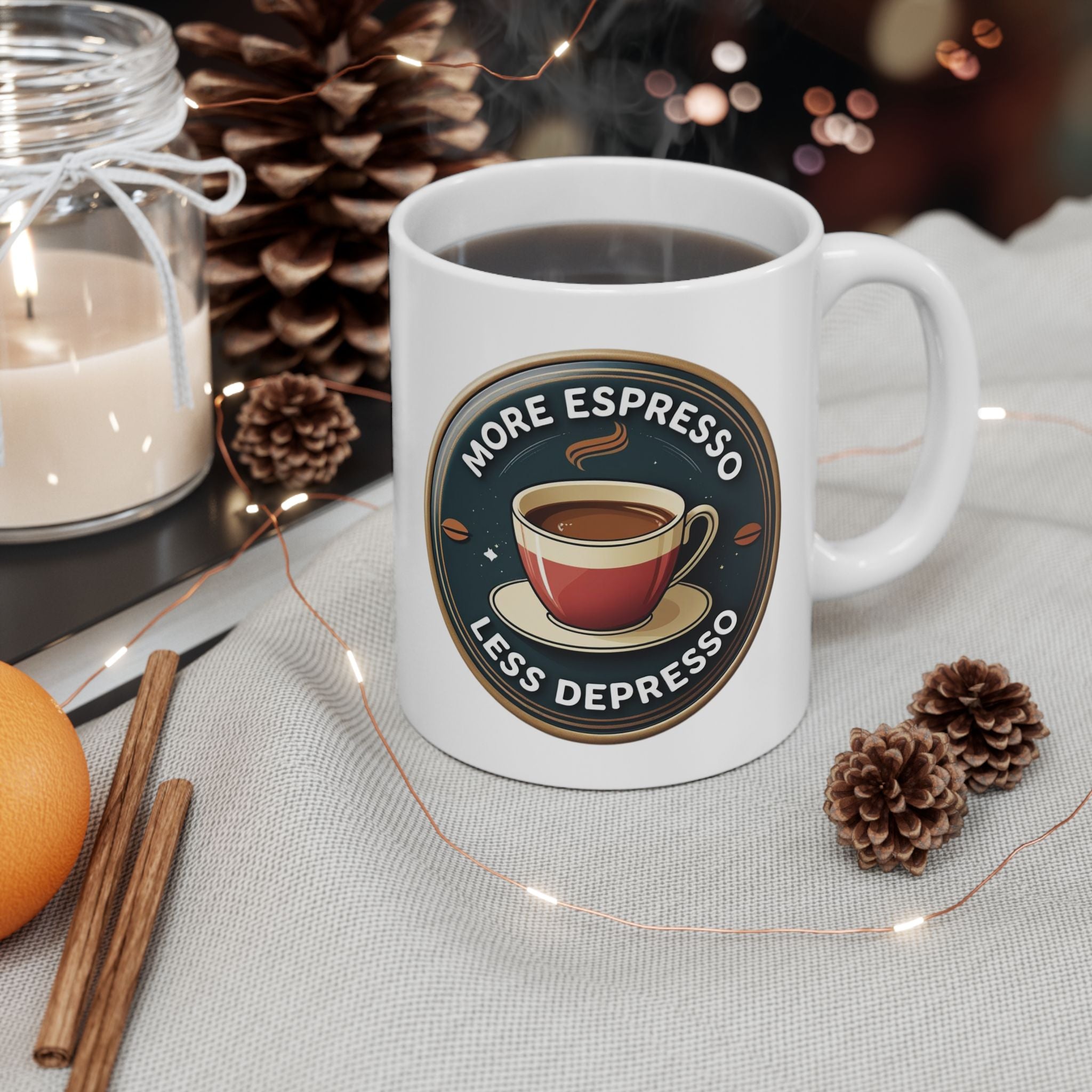 Coffee Lover's Ceramic Mug with Espresso Design, Gift for Baristas, Tea Drinkers, Coffee Enthusiasts, Birthday, Home, Office