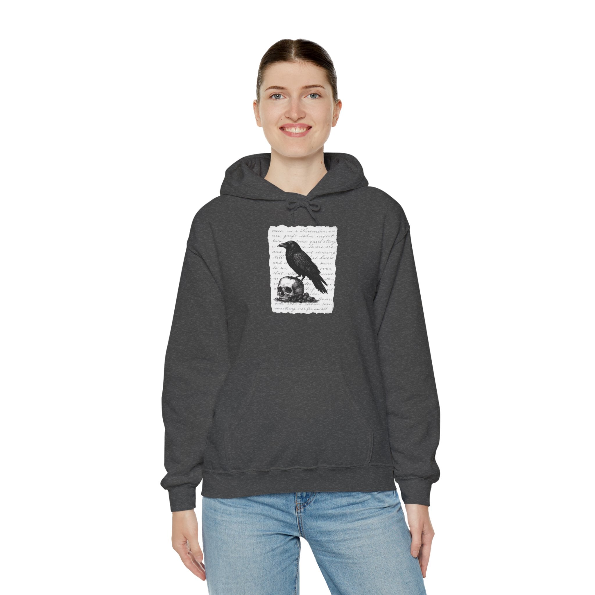 Gothic Raven Hoodie, Cozy Sweatshirt, Unisex Pullover, Halloween Apparel, Fall Fashion, Book Lovers, Theatre Lovers