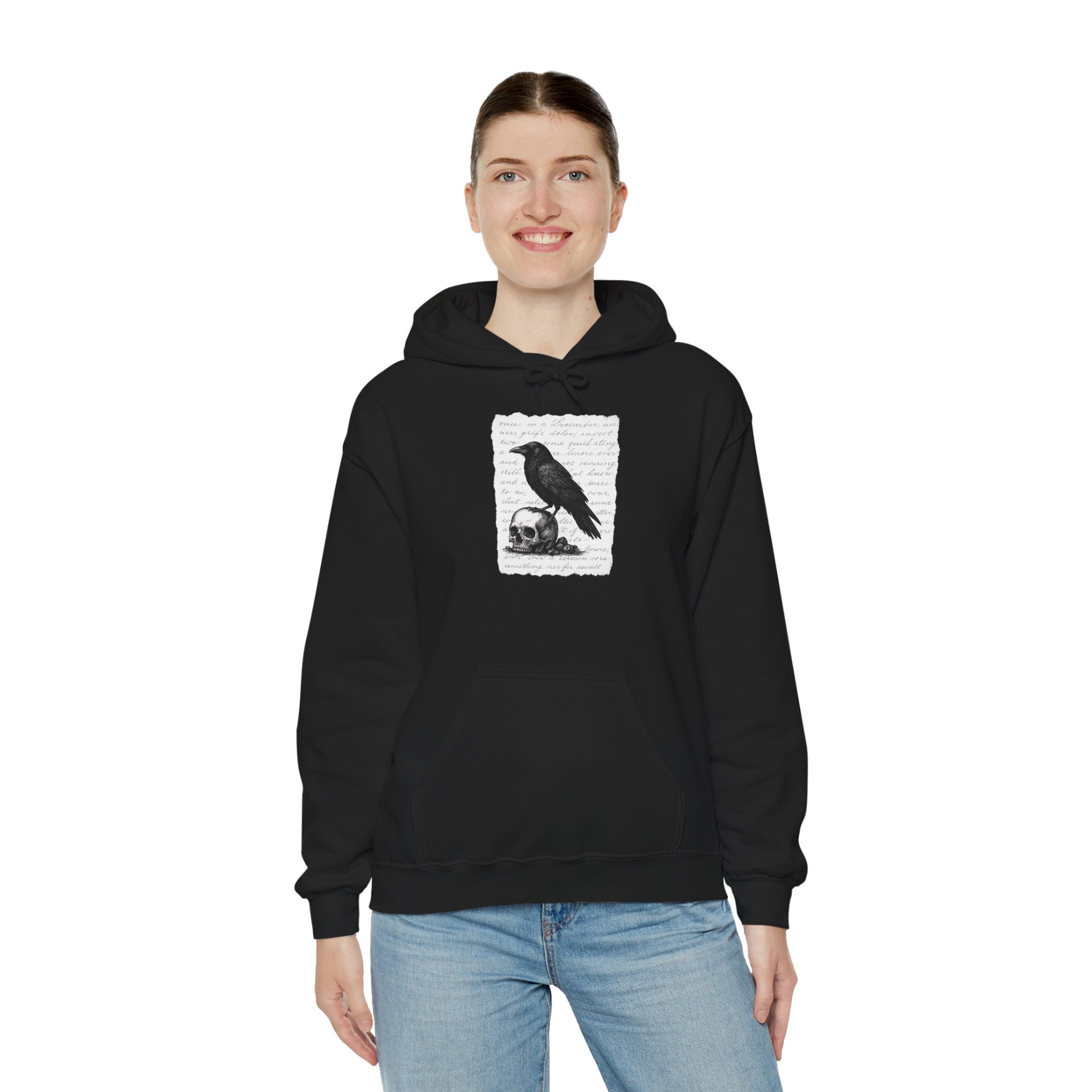 Gothic Raven Hoodie, Cozy Sweatshirt, Unisex Pullover, Halloween Apparel, Fall Fashion, Book Lovers, Theatre Lovers